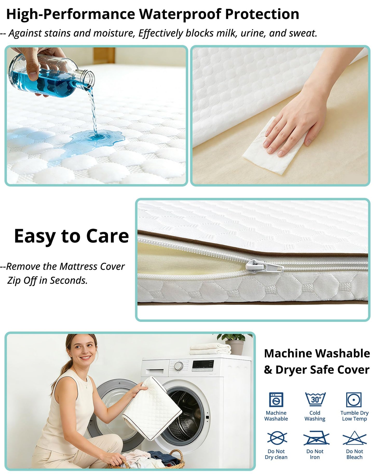 Pack and Play Mattress Pad, 38"x26" Playpen Mattress for Graco Pack n Play, Baby Trend, Pamo Babe Playard, 1.5" Thick, Breathable Washable Cover, No Gap 3D Piped Edge, White