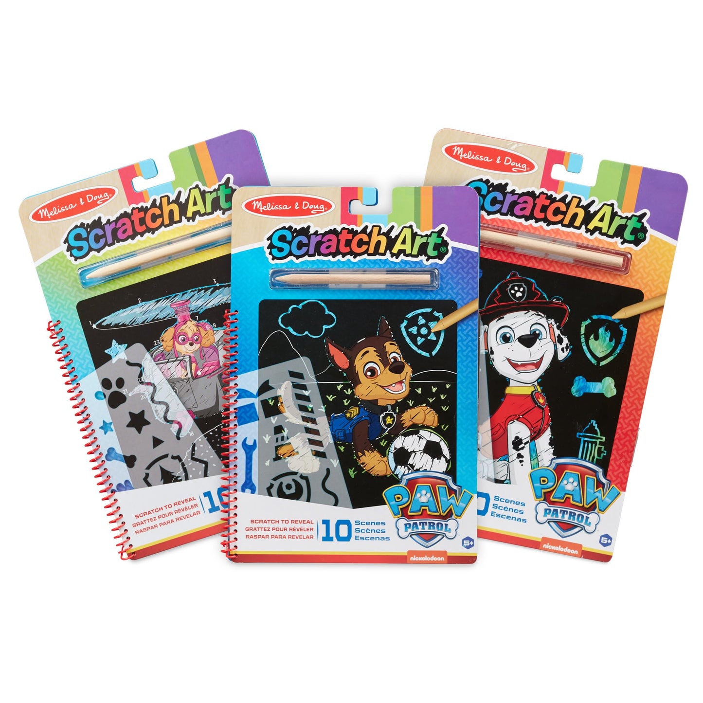 Melissa & Doug PAW Patrol Scratch Art 3-Pack – Chase, Skye, Marshall Color Reveal Travel Activity PadsPAW Patrol Color Reveal Reverse Scratch Pads Travel Activity