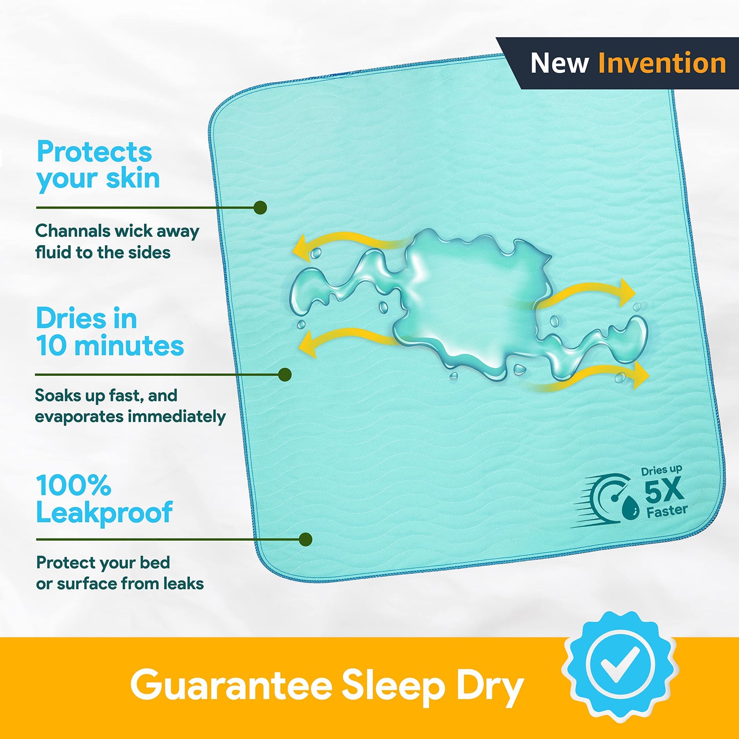 4 Size Medium Underpads + 1 - Size Large Underpad - Heavy Absorbency Reusable Incontinence Pads Waterproof Protective Pad for Bed, Couch, Sofa, Furniture