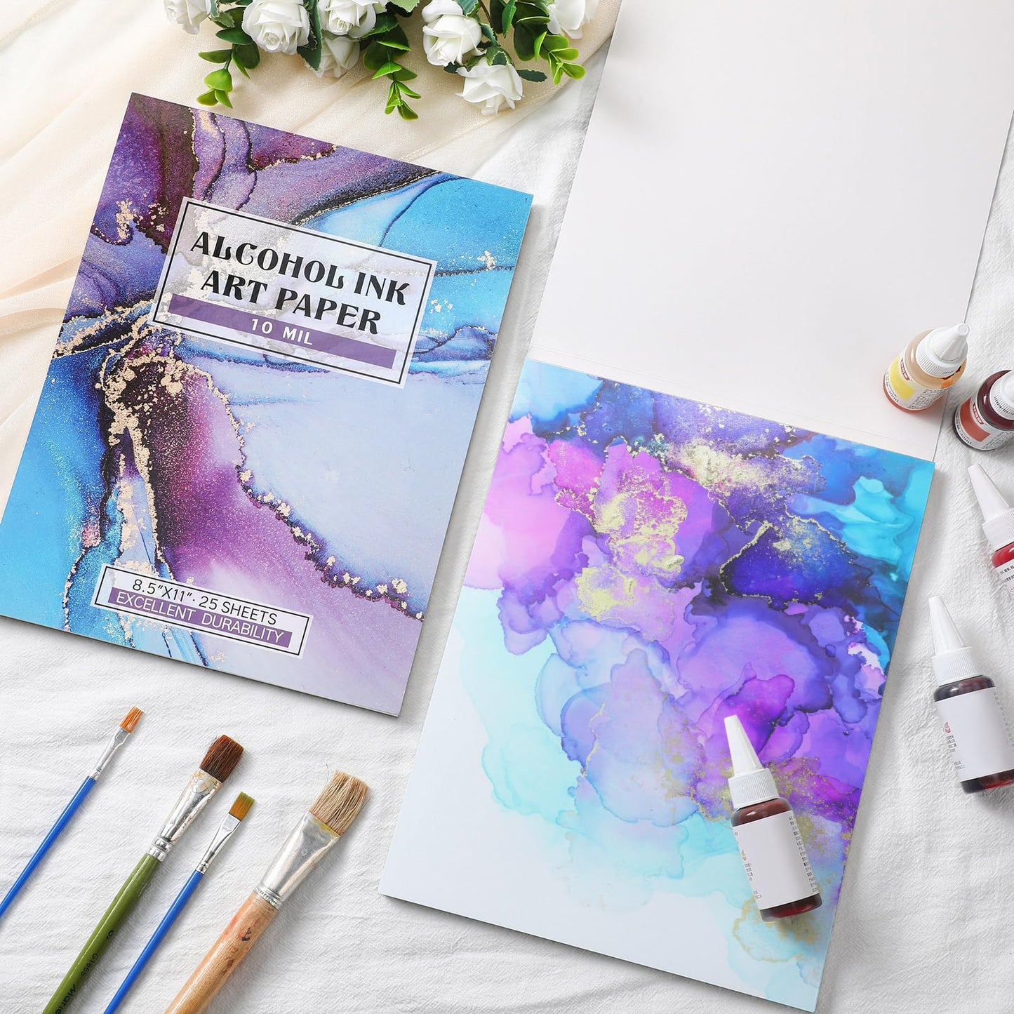 MotiMind 2 Pack 8.5 x 11 Inch Alcohol Ink Pads 50 Sheets Alcohol Ink Marker Paper for Art Painting Drawing Sketching Artists Students