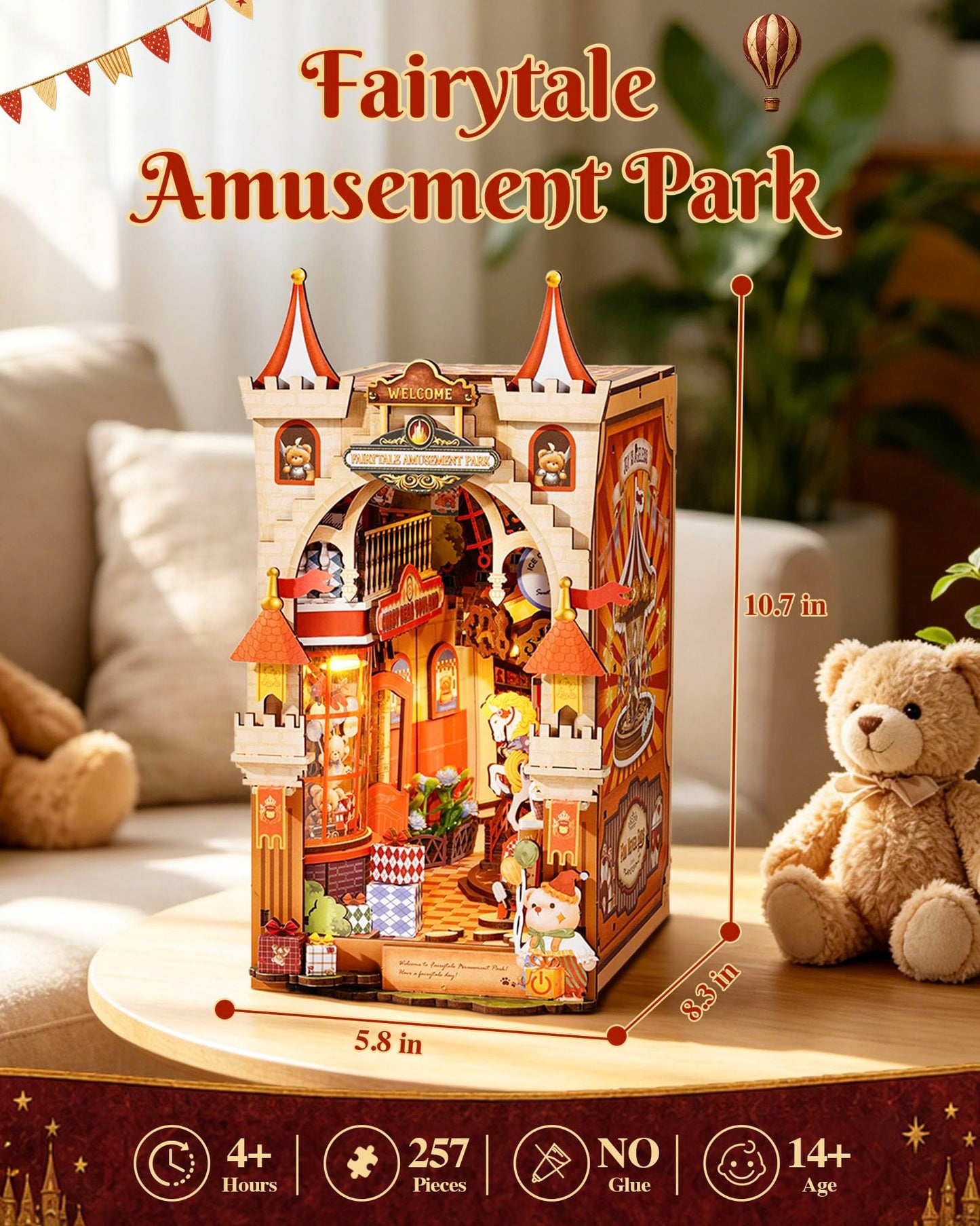 Rolife DIY Book Nook Kits for Adults- Fairytale Amusement Park- 3D Wooden Puzzle Booknook for Bookshelf Decor, Creative DIY Miniature Dollhouse Kits, Nook Tales Gifts for Adults, Teens & Book Lovers