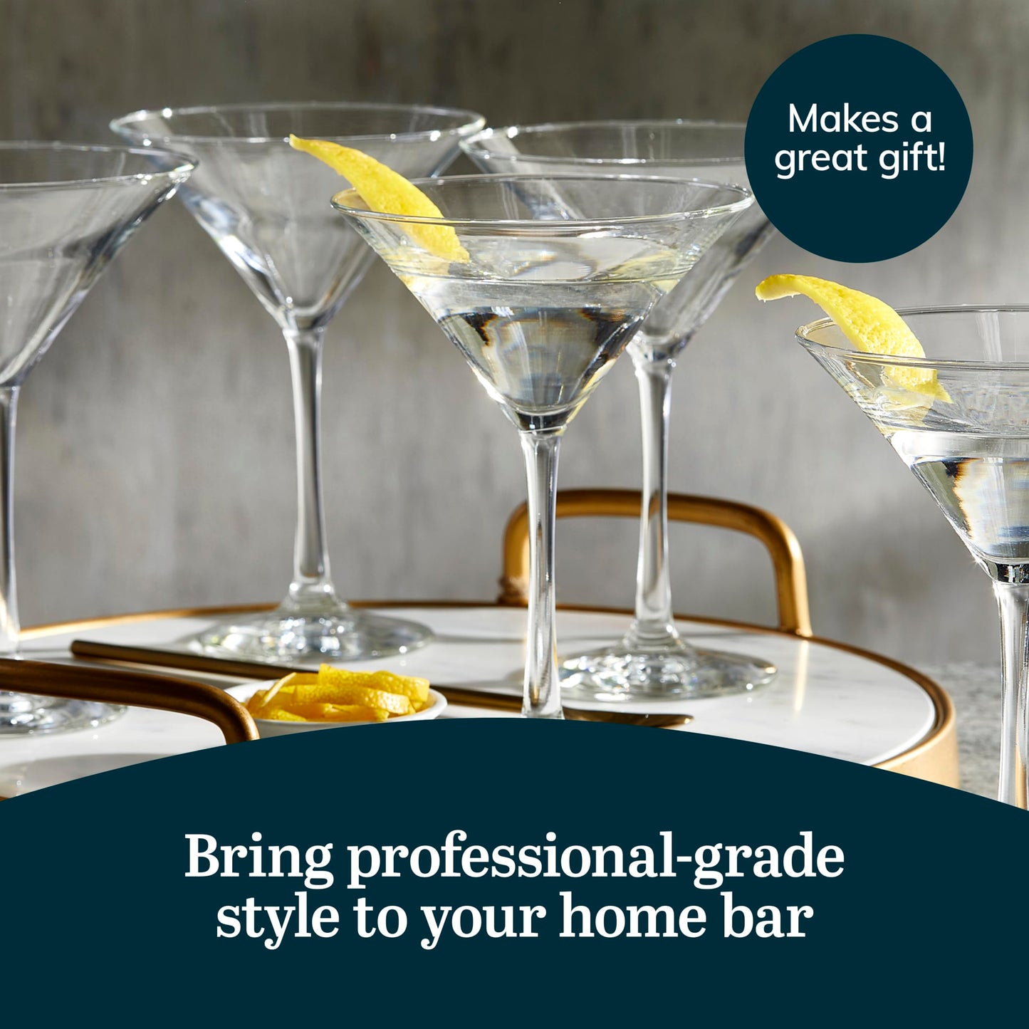 Libbey Entertaining Essentials Martini Glasses Set of 6, Tall, Slender, Triangular-Shaped Cocktail Glasses, Classic Martini Set for Wines, Cocktails