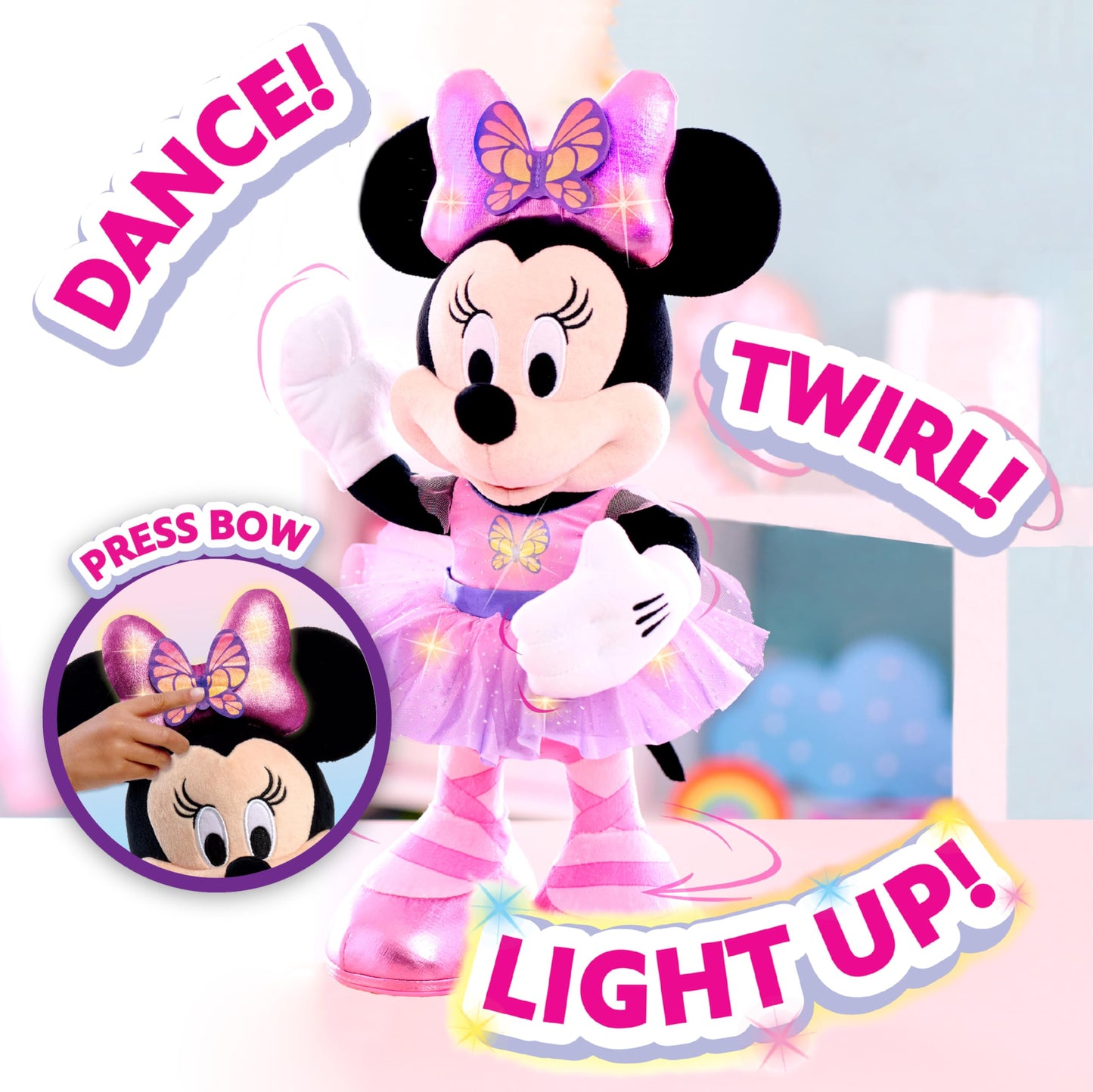 Disney Junior Minnie Mouse Sing and Dance Butterfly Ballerina Lights and Sounds Plush, Sings Just Like a Butterfly, Officially Licensed Kids Toys for Ages 3 Up, Gifts and Presents