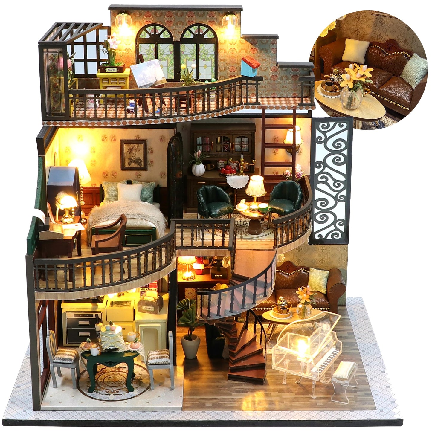 Soothee DIY Miniature House Kit, DIY Book Nook with LED Light, 3D Puzzles for Adults and Teens, Dollhouse for Bookshelf Decor, Tiny House Building Kits for Craft Lovers (Dreamy loft)