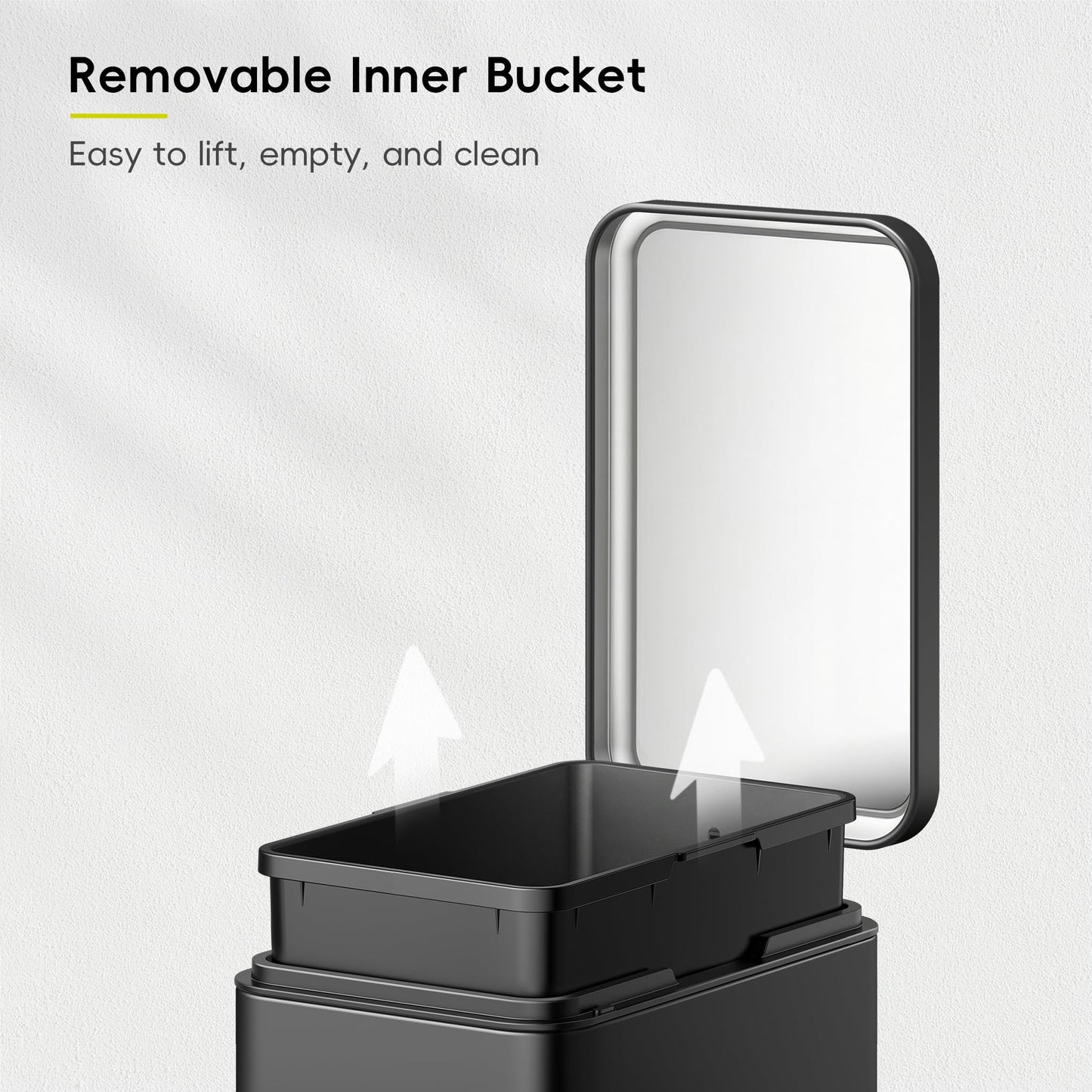 EKO Small Bathroom Trash Can with Lid Soft Close, Step Pedal, 10 Liter / 2.6 Gallon Stainless Steel Garbage Can with Removable Inner Bucket, Anti-Fingerprint Finish (Matte Black)