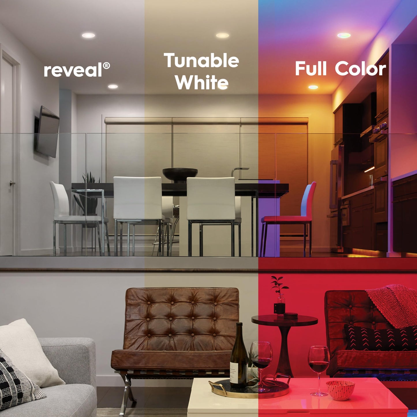 GE Cync Reveal HD+ Smart LED Recessed Downlight Fixture, Color Changing LED Light, Works with Alexa and Google Home, Matter Compatible, Ceiling Light Fixture, 6 Inch (3 Pack)