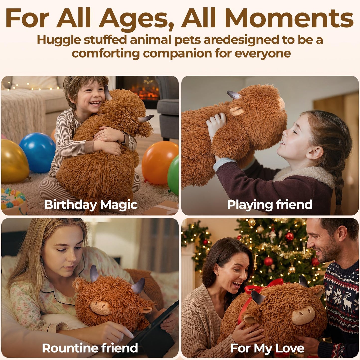 Mewaii 4 Lbs Weighted Stuffed Animals - Heavy Belly & Limbs, 23" Highland Cow Plush for a Realistic Hug, Super Soft Fluffy Plush Toy for Kids and Adults
