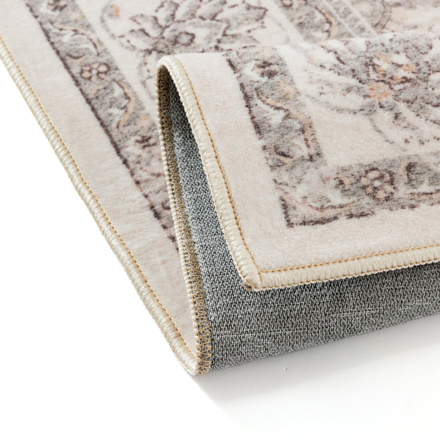PureCozy 5x7 Area Rug Beige Washable Vintage Carpet Living Room Bedroom Non Slip Stain Soft Resistant Low Pile Thin Boho Accent Indoor Throw Rug for Dining Room Office
