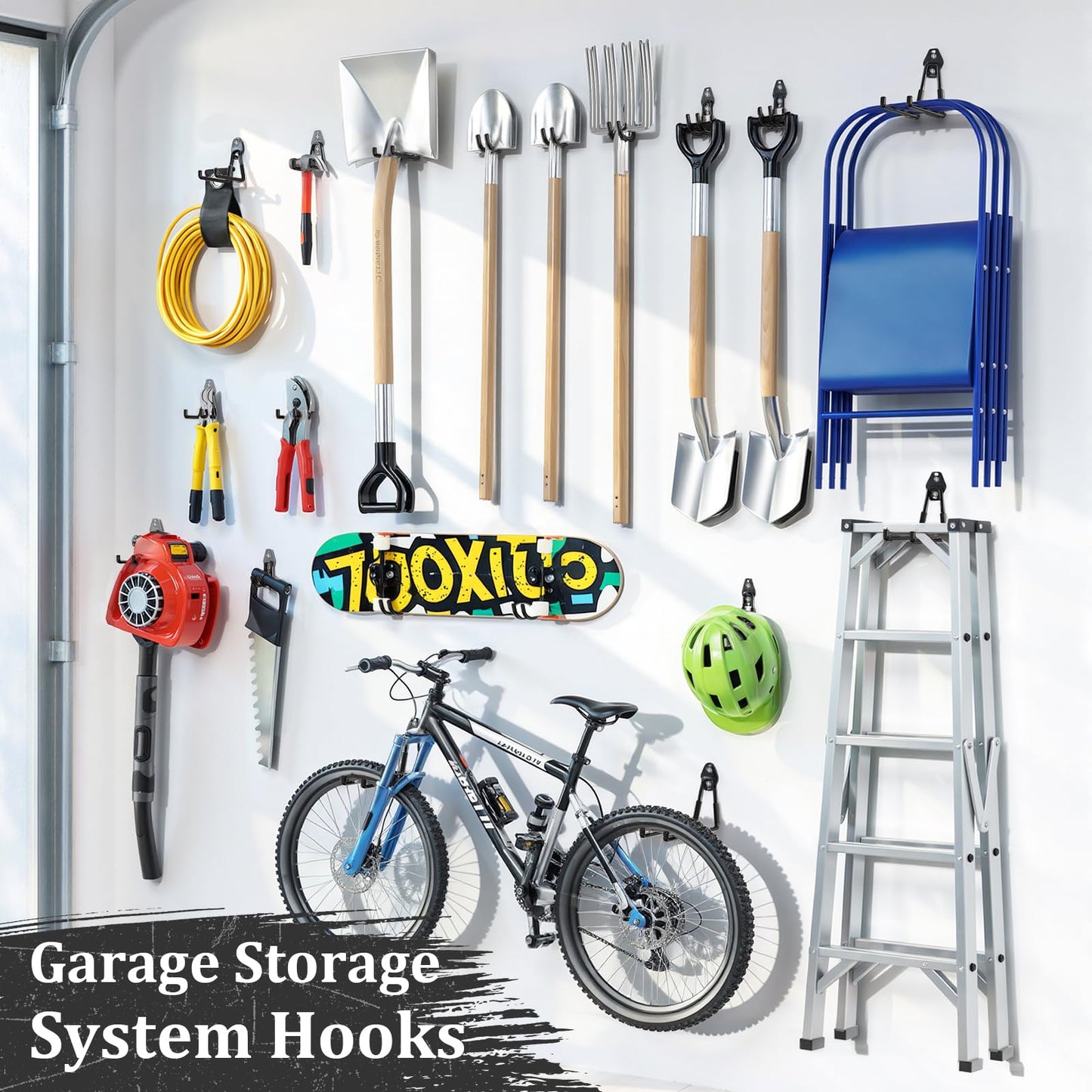 Housolution Steel Garage Hooks - 30Pack Anti-Slip Coating, Heavy Duty Wall Mount Hooks for Bikes, Garden Tools, Ladders, Hose, Bulk Items Ropes, Garage Tool Organizer with Extension Cord Wrap, Black