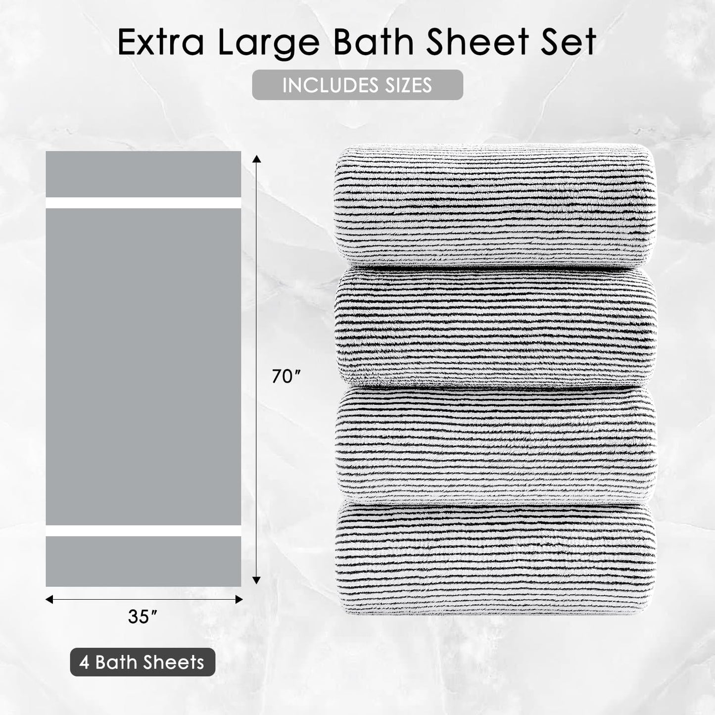 4 Piece Bath Towel Set 35"x70"Oversized Bath Towel for Bathroom Ultra Soft Fluffy Extra Large Bath Sheet Luxury Premium Bathroom Towel Highly Absorbent Quick Dry Shower Towel for Hotel Spa,Black White