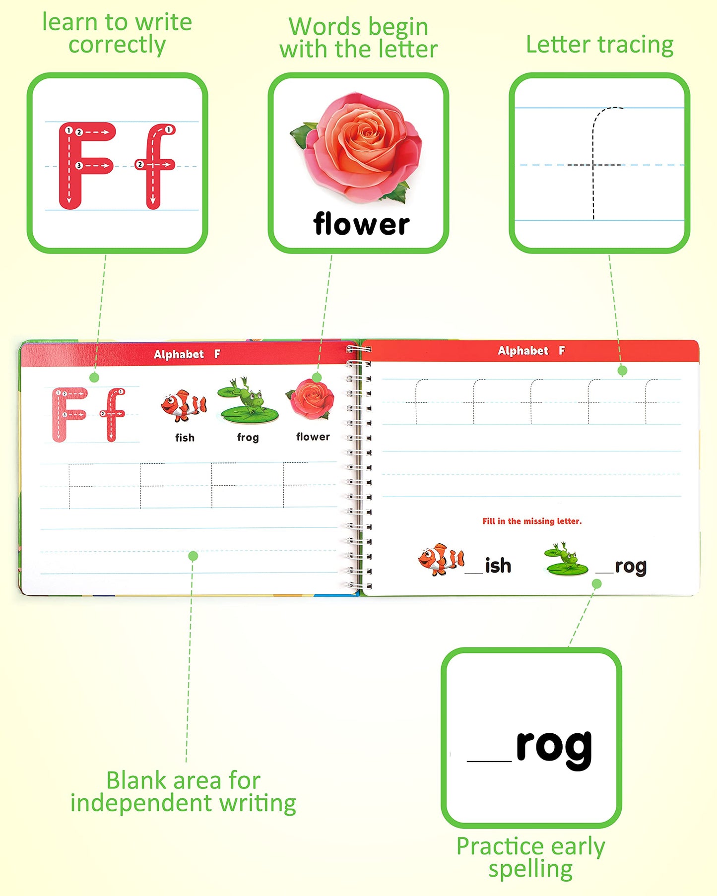 Coogam Writing Learning Workbook, Numbers Letters Exercise Book, ABC Alphabet Sight Words Handwriting Educational Montessori Toy for Home Classroom Nursery Preschool Children