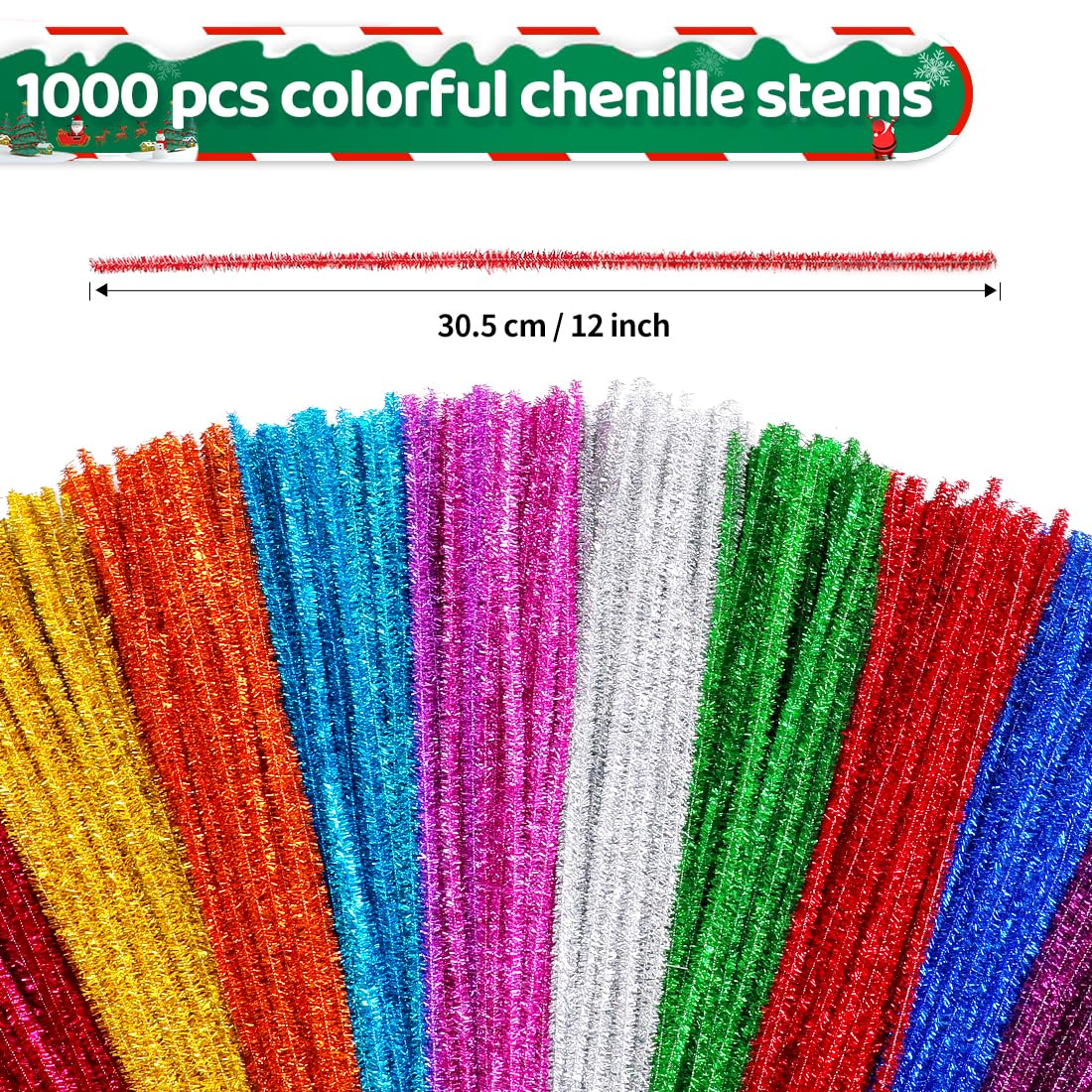 Eppingwin 1000pcs Pipe Cleaners, Glitter Pipe Cleaners Craft Supplies, 10 Colors Chenille Stems for DIY Arts Crafts Project