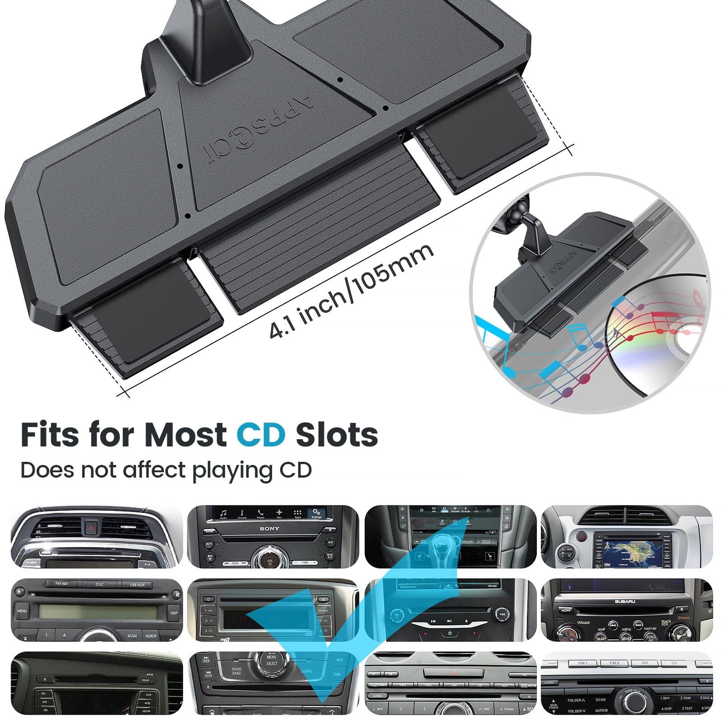 APPS2Car Wireless Car Charger Mount CD Slot Auto Clamping 15W Fast Charging CD Phone Holder for Car Wireless Charger Fit for iPhone 16 15 14 13 12 Pro Max, Samsung S23 Ultra S22, Google, LG etc.