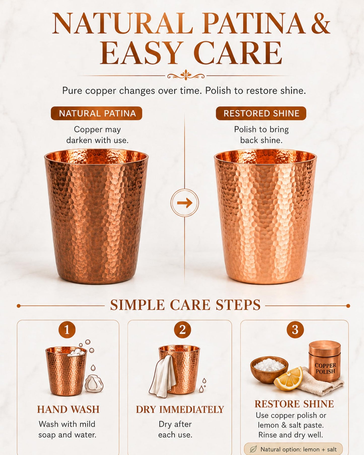 CigeZaus 18.5 Ounce Pure Copper Cups for Drinking, 100% Copper Heavy Tumbler for Decorations, Hammered