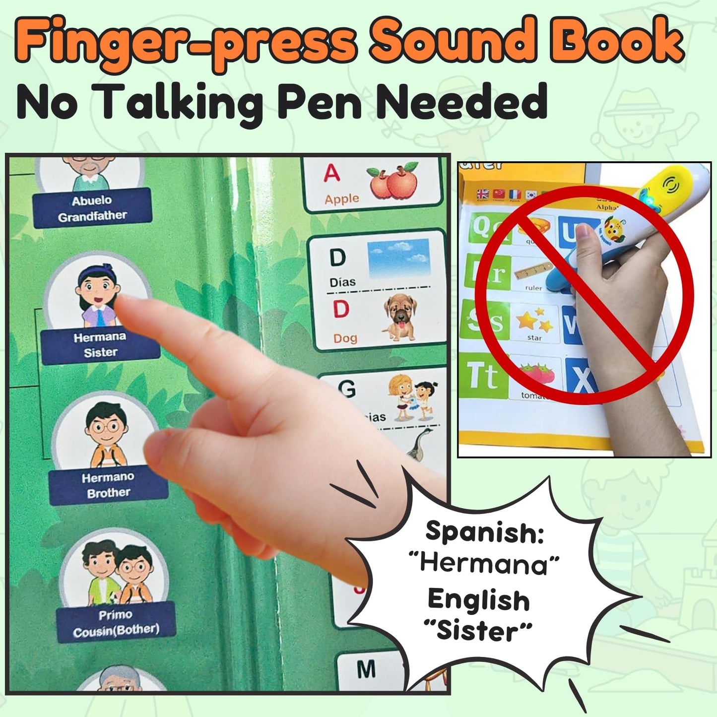 Zeenkind Spanish English Sound Book for Kids 2 3 4 5 Years Old, 420 Words Audio Talking Books for Toddler, Interactive Toys to Learn Spanish, Bilingual Book Juegos para Niños