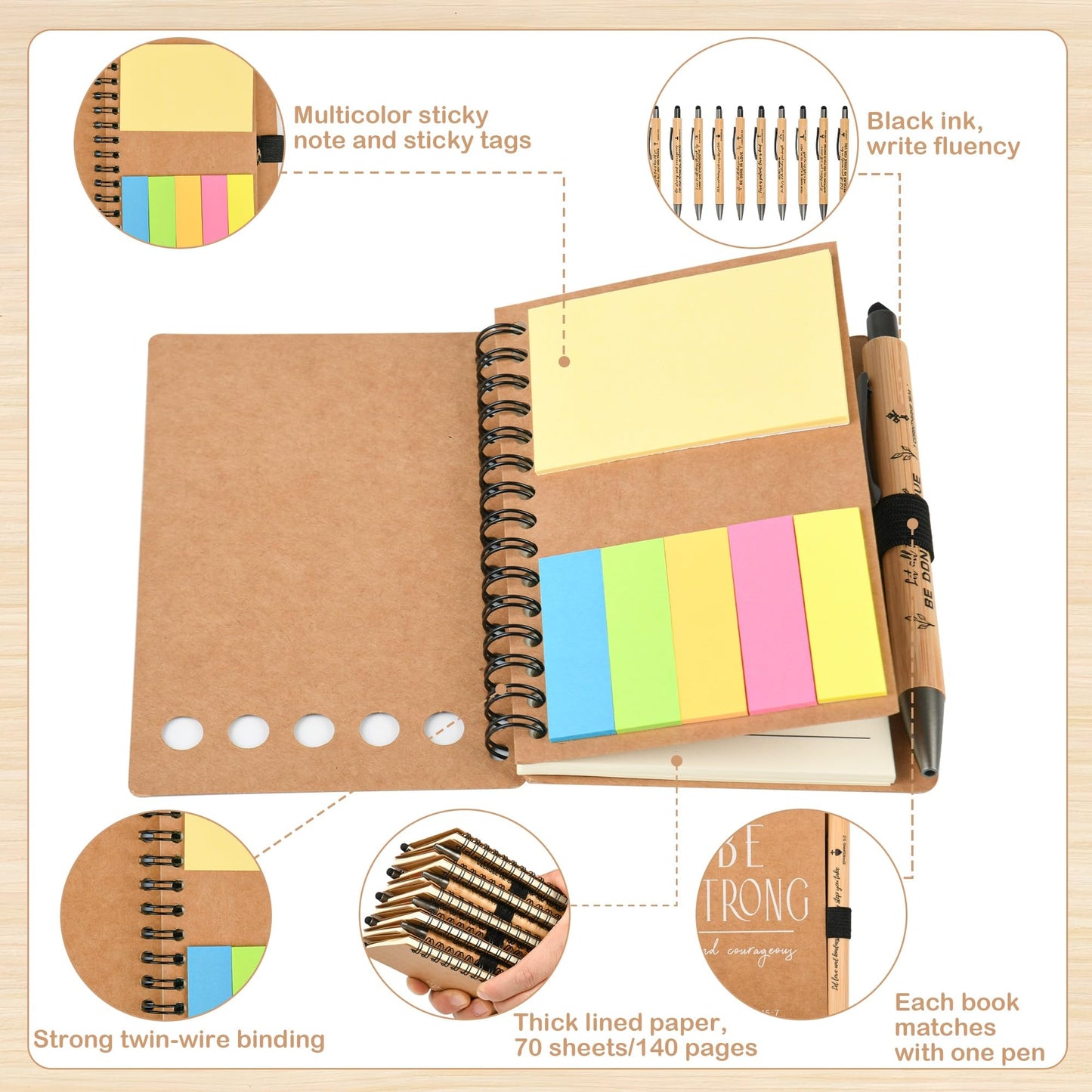 INSADA Christian Prayer Journal Bulk Spiral Notebook with Sticky Notes Small Notepad, 4.13”x 5.43”,for Friends Family religious inspirational Gifts (60 sets)