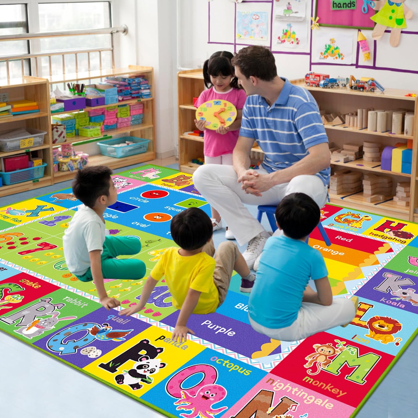 ABC Carpet, Kids Rugs for Playroom, Educational Play Mat for Kids, Preschool Rugs with ABC, Numbers, Animals Learning Carpet for Bedroom Playroom Classroom Baby Toddler Children (Green, 118X78.7 INCH)