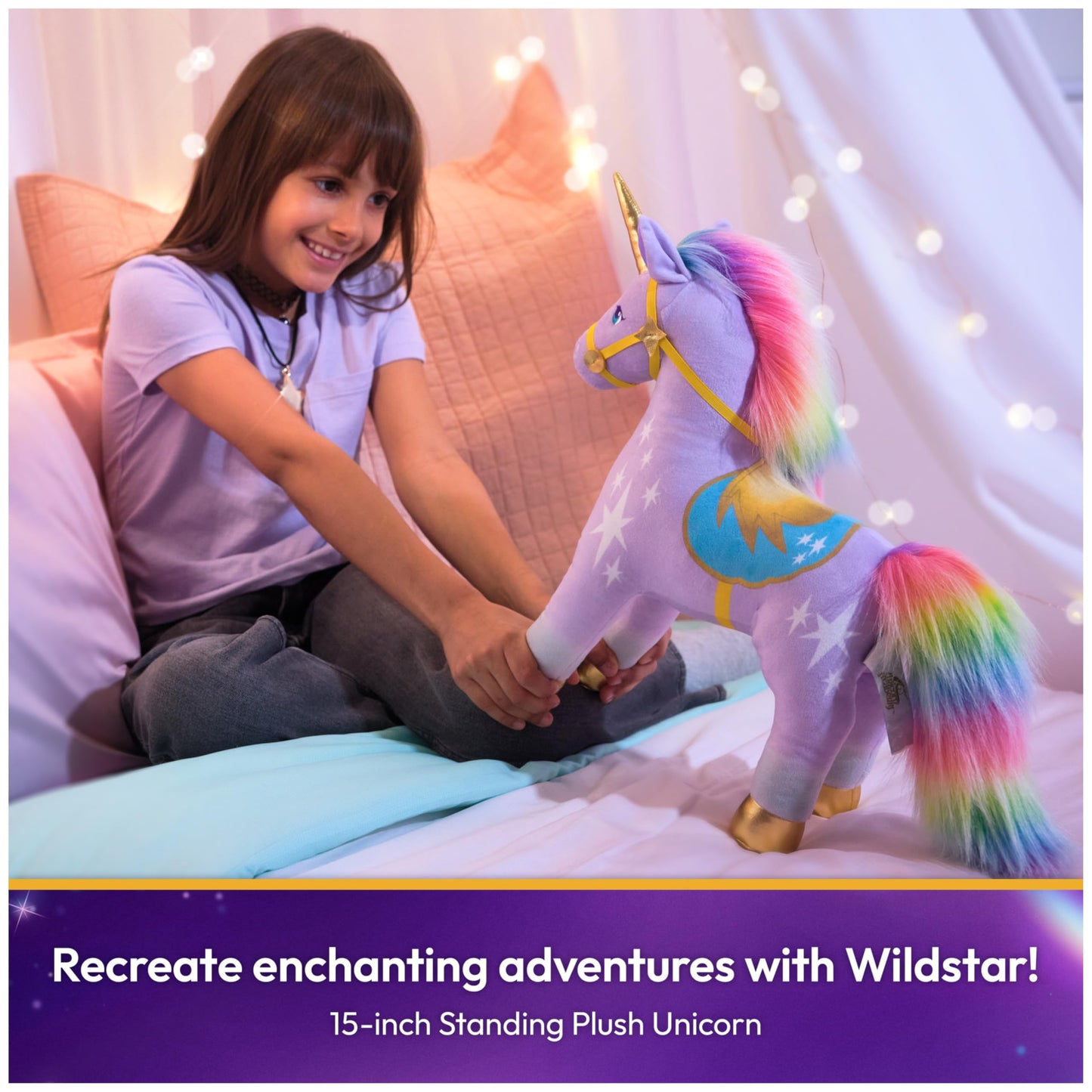 Unicorn Academy Official Wildstar Plush Toy, Unicorn Stuffed Animal, Unicorn Toys for Girls Ages 1 & Up, Purple, 15”