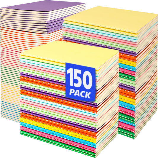 150 Pack Small Lined Notepads Bulk, Mini Journal Pocket Notebooks Set 3.5 Inch x 5.5 Inch, Colored Cover Notebook Wide Ruled, 10 Colors 24 Sheets (48 Pages) for Traveler, Students, School Supplies