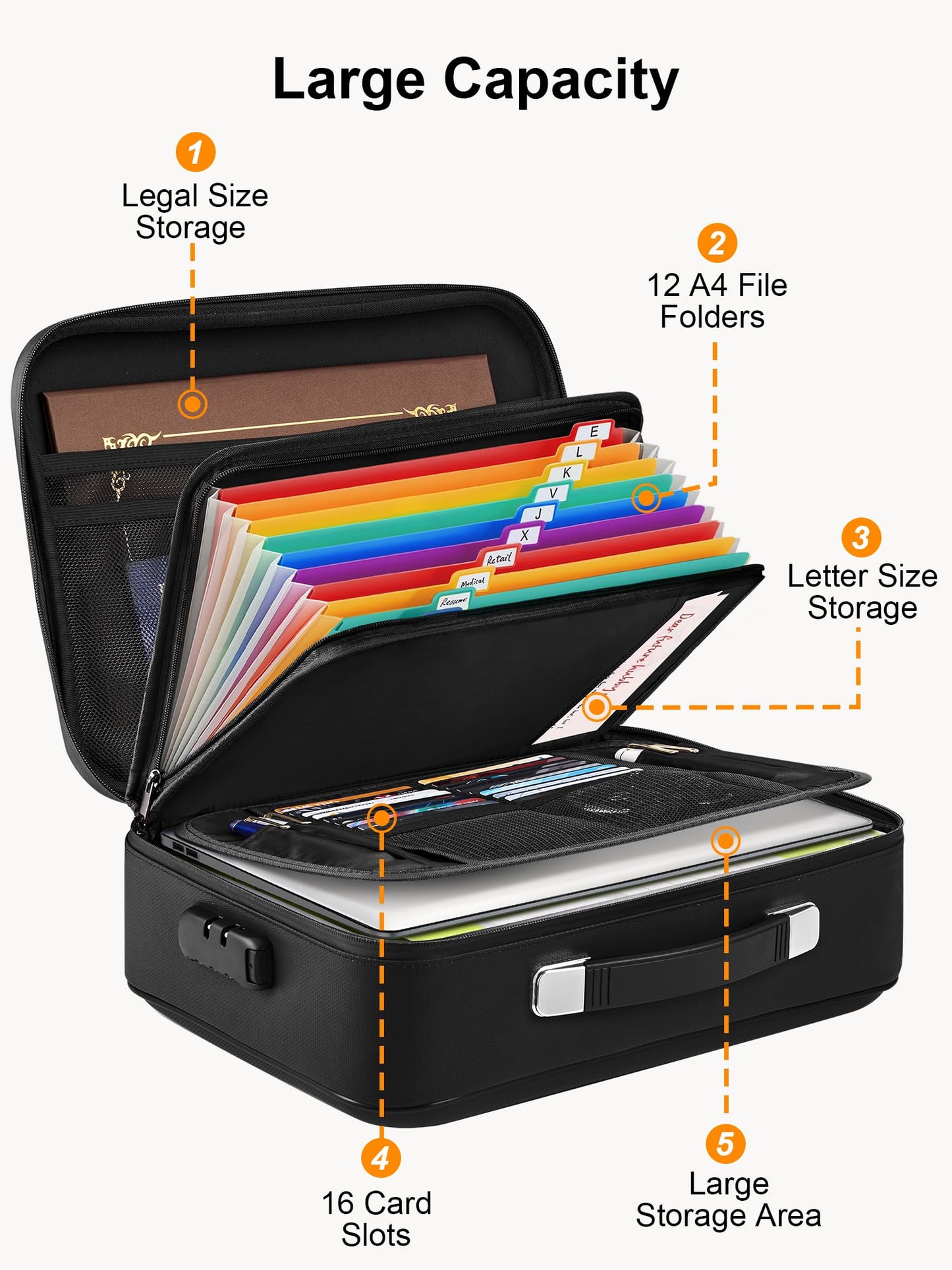 SMARTAKE Fireproof Document Box with Lock, Hard Case Waterproof Safe Box File Organizer, for Important Documents Papers Passports Certificates Laptop Money Safe Storage, Black (15x11.5x5.5 Inch)