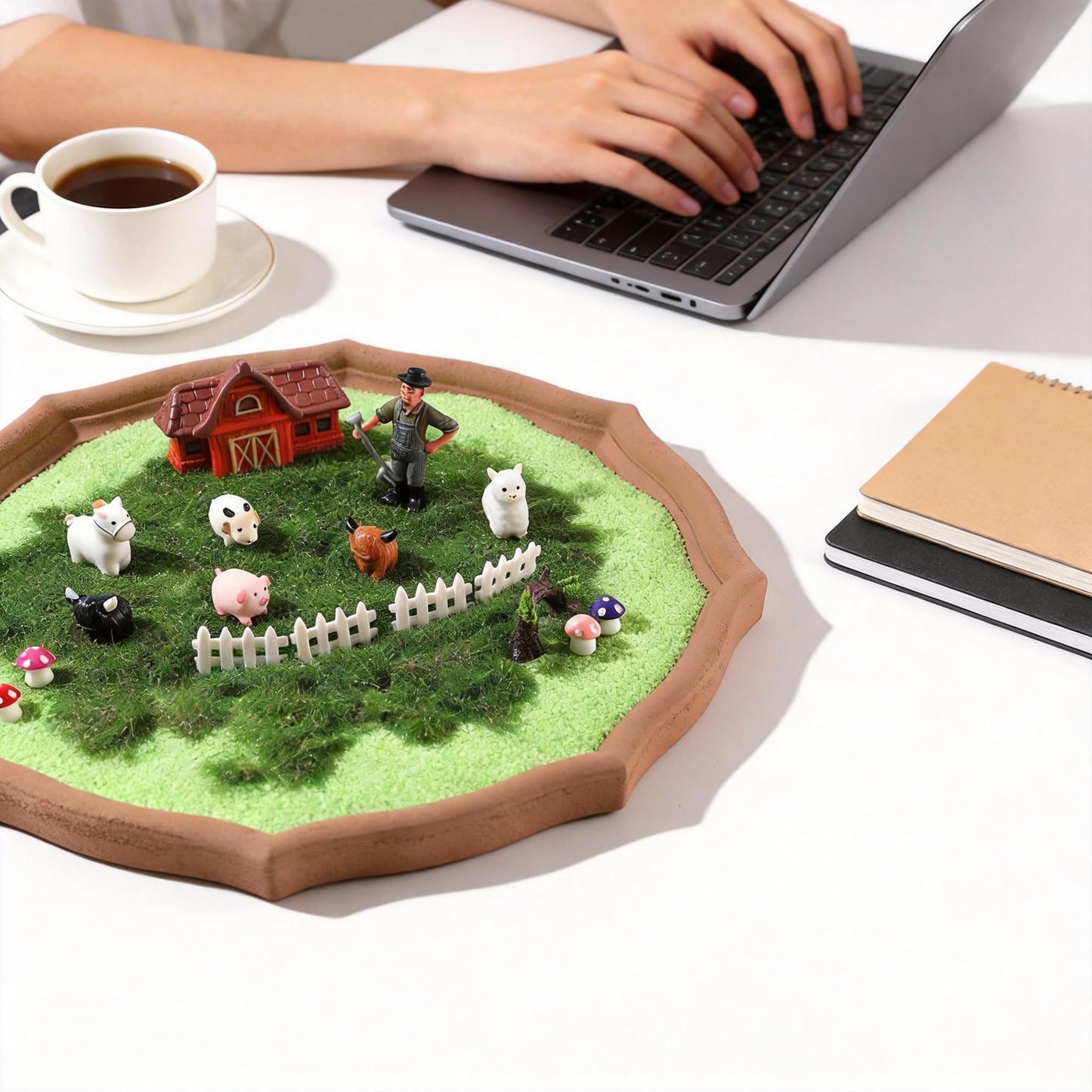 Farm Zen Garden Kit for Desk - 17 Mini Zen Sand Garden with Kawaii Animal & Wooden Tray for Meditation Room, Home, Office Desk Decor, Tranquil Zen Sand Tray for Stress Relief & Mindfulness Gift