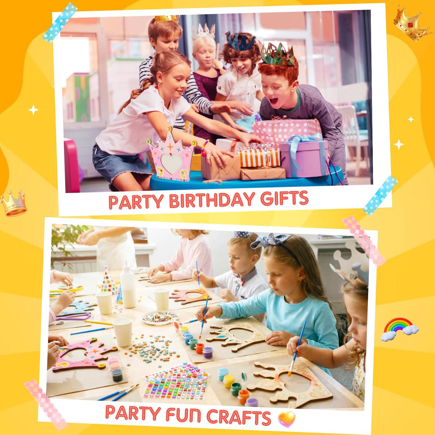 Blueweenly 12 Pcs DIY Picture Frame Painting Craft Kits for Kids Wooden Crown Princess Party Favors Paint and DIY Your Own Frame with 88 Cell Rhinestone Stickers 12 Color Paint Girl Birthday(Heart)