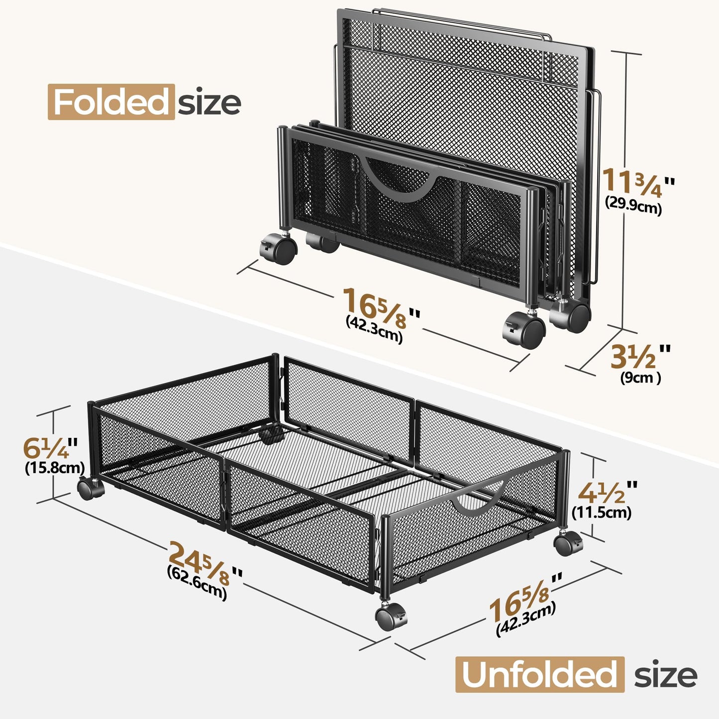 Yecaye Under Bed Storage with Wheels, 4 Pack Under Bed Shoe Storage Organizer Drawer, Tool-free Assembly Metal Underbed Storage Containers for Clothes, Shoes, Toys, Black