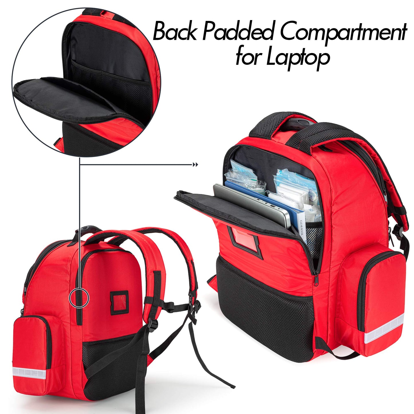 Trunab First Responder Bag Trauma Backpack Empty, Medical Emergency Kits Storage Jump Bag Pack for EMT, EMS, Police, Firefighters, Safety Officers - Patented Design Red