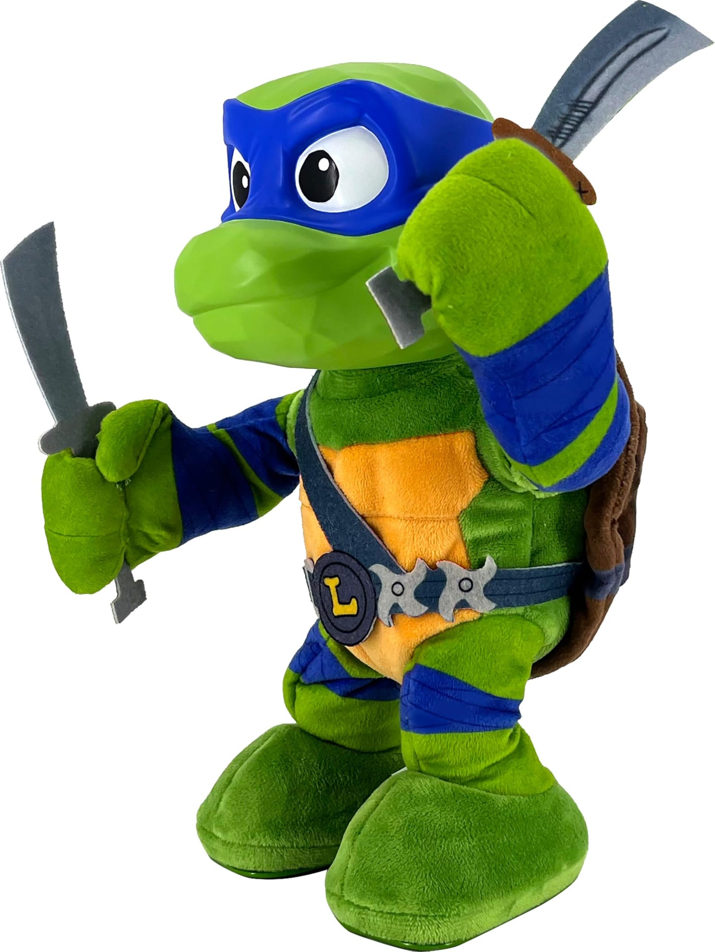 Mattel Teenage Mutant Ninja Turtles: Mutant Mayhem Leonardo Plush Toy with Action & 20+ Sounds, 11-inch Soft Doll with Vinyl Head