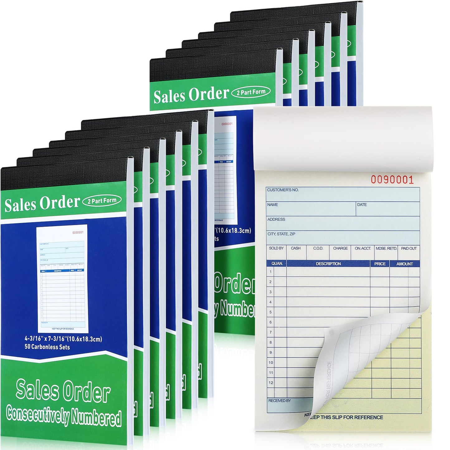 Lincia 12 Pads Sales Order Books 2 Part Carbonless, Receipt Book with Carbon Copies, 50 Sets Per, Book White/Canary, Cover Receipt Form Invoice