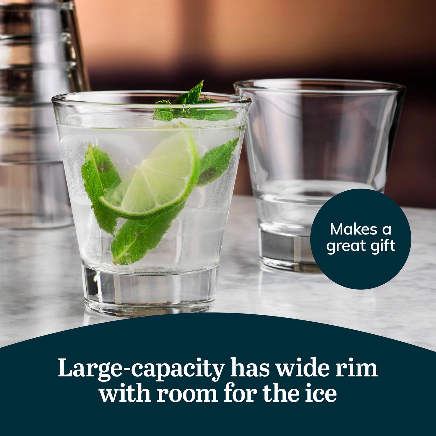 Libbey Endeavor Stacking Double Old Fashioned Glasses, 12 oz, Clear Drinking Glasses Set of 12, Modern Rocks Glass Set for Mixed Drinks and Spirits.