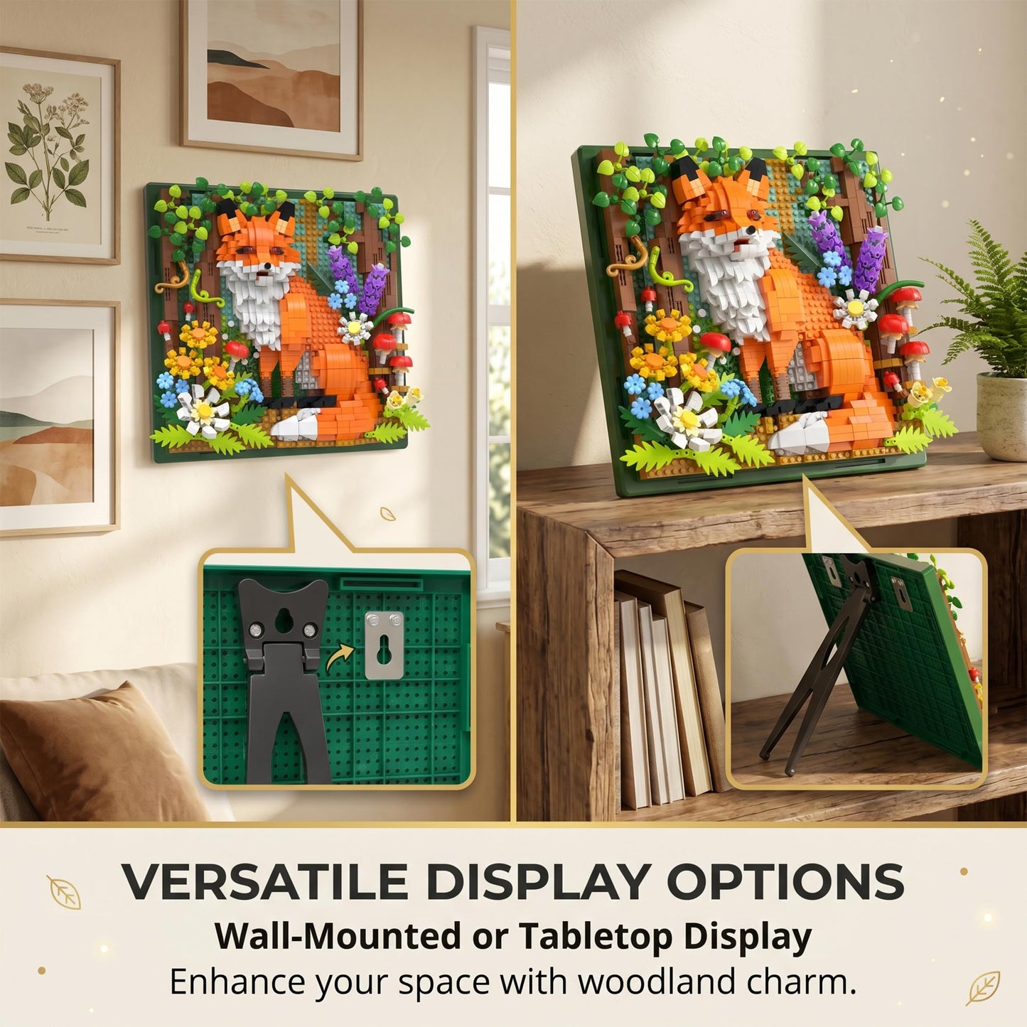 Loyratche Fox Animal 3D Wall Art Micro Mini Building Blocks Set for Adults, Micro Brick Forest Building Set Home Wall Decor or Desk Display