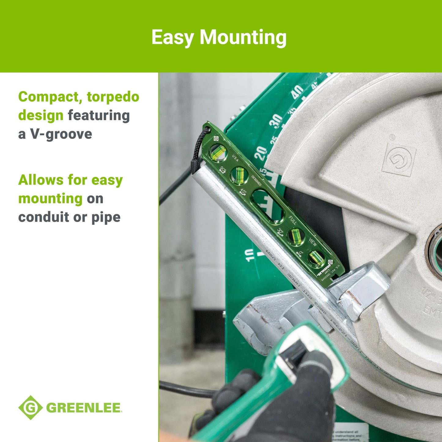 Greenlee L107 Electrician's Magnetic Torpedo Level with Conduit Bending Offset Aid, Green