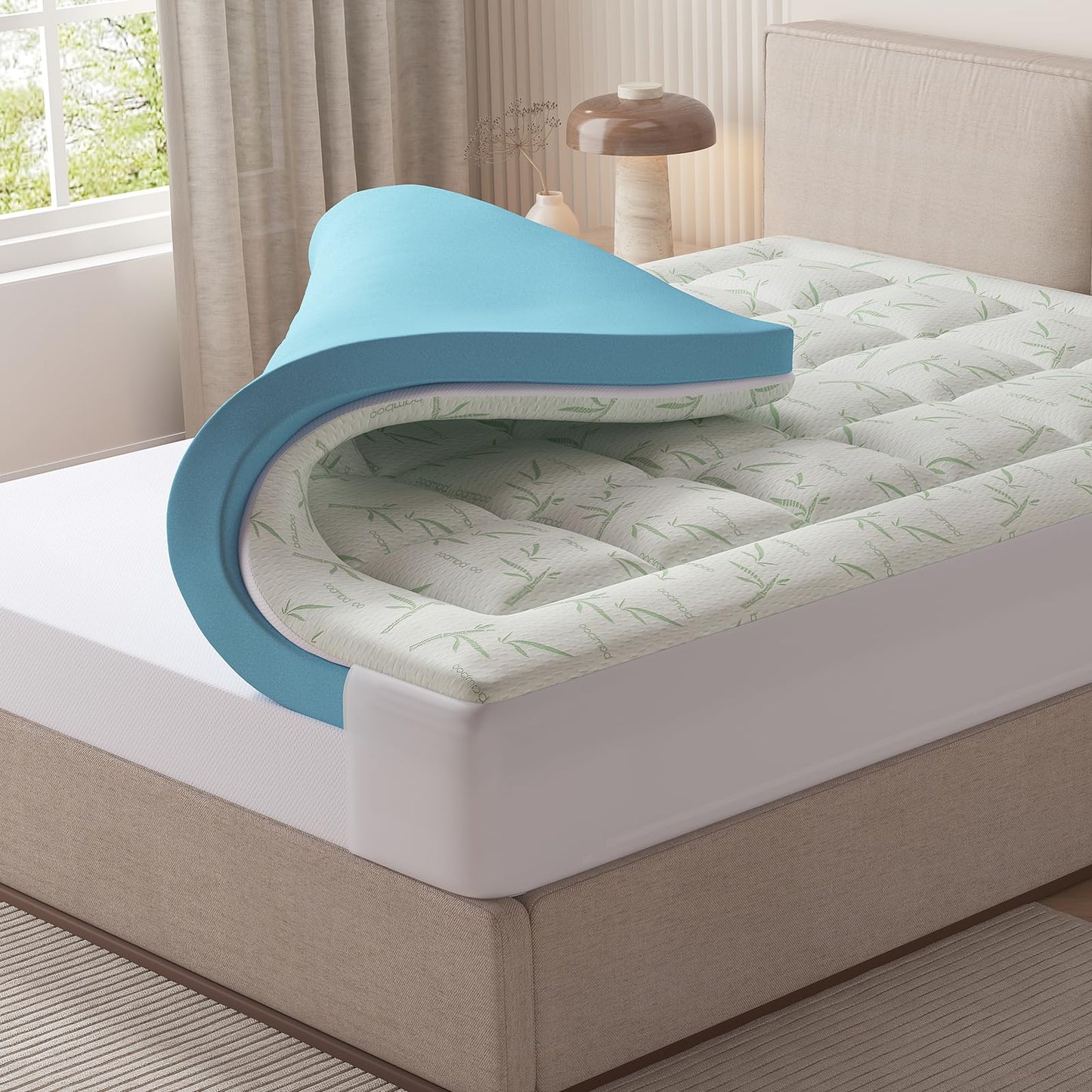 DUMOS Dual Layer Memory Foam Mattress Topper Queen, Gel Memory Foam Mattress Topper and Pillow Top Mattress Pad Cover for Body Pressure Relief, Soft Thick Topper with 8-16 Inch Deep Pocket