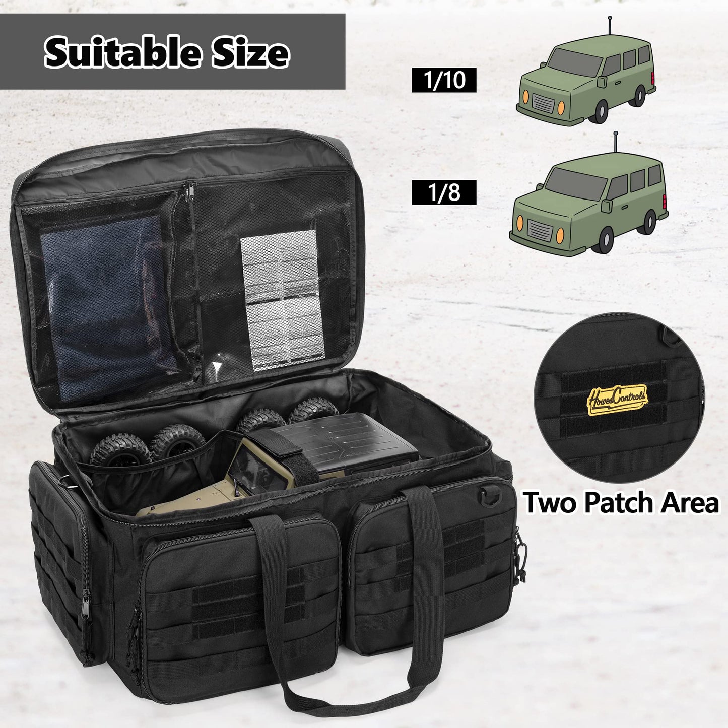 GOBUROS RC Storage Bag for 1/8 and 1/10 Car, RC Carrying Case with Bottom Solid Clapboard for Support and Multi-Pockets for RC Tools (Patent Design)