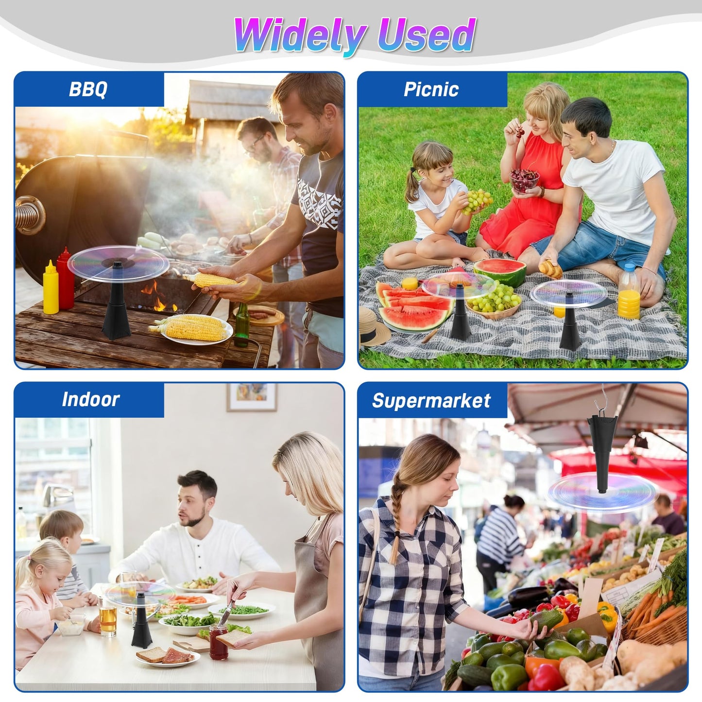 LETKEYS 6 Packs Food Fans for Tables, AA Battery Powered, Portable Table Fans with Holographic Blades and Hook, Table Food Spinner Quiet for Picnic Home Party BBQ, Black