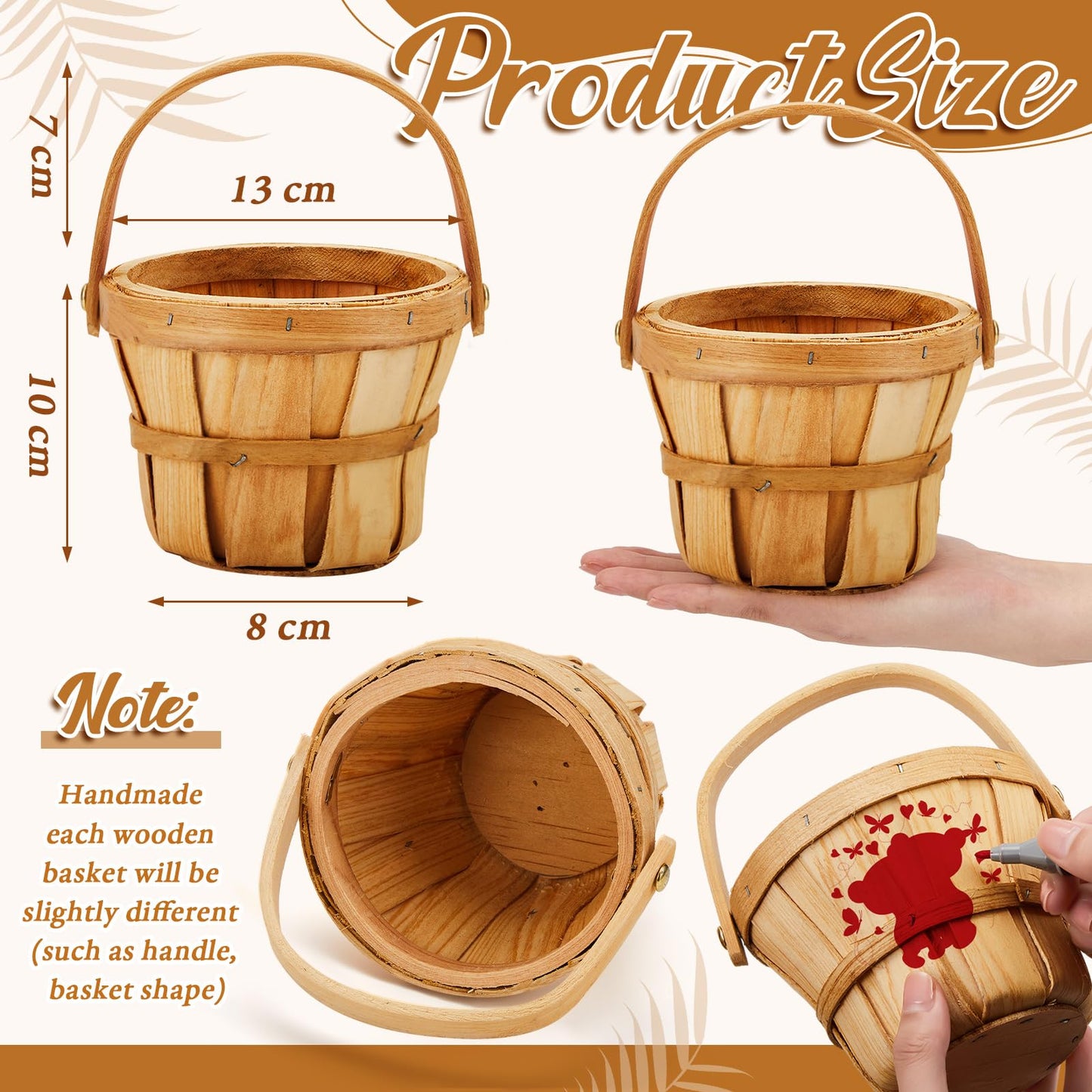 Marsui Mini Wooden Apple Baskets Bulk for Gifts 4 x 5.1 Inch Mini Berry Baskets with Handle for Picnic Garden Picking Fruit Strawberry Flowers Crafts Picnic Home Wedding Party Decor(10 Pcs)