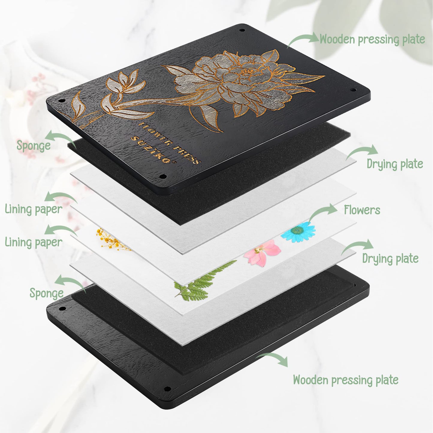 The Flower Press Kit for Adults Measures 11.8" x 8.7" 6 Layers, Fast Making Pressed Plant Foliage Specimen, Wooden Flower Pressing Kit，Great Gifts for Valentine's Day