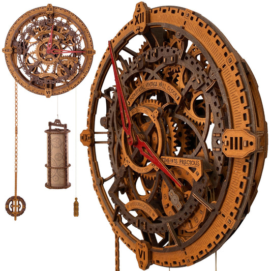 WOODEN.CITY 3D Wooden Puzzles for Adults Crafts - Industrial Vintage Wall Clock Model Kit - Mechanical Clock Building Kit - Engineering Hobbies