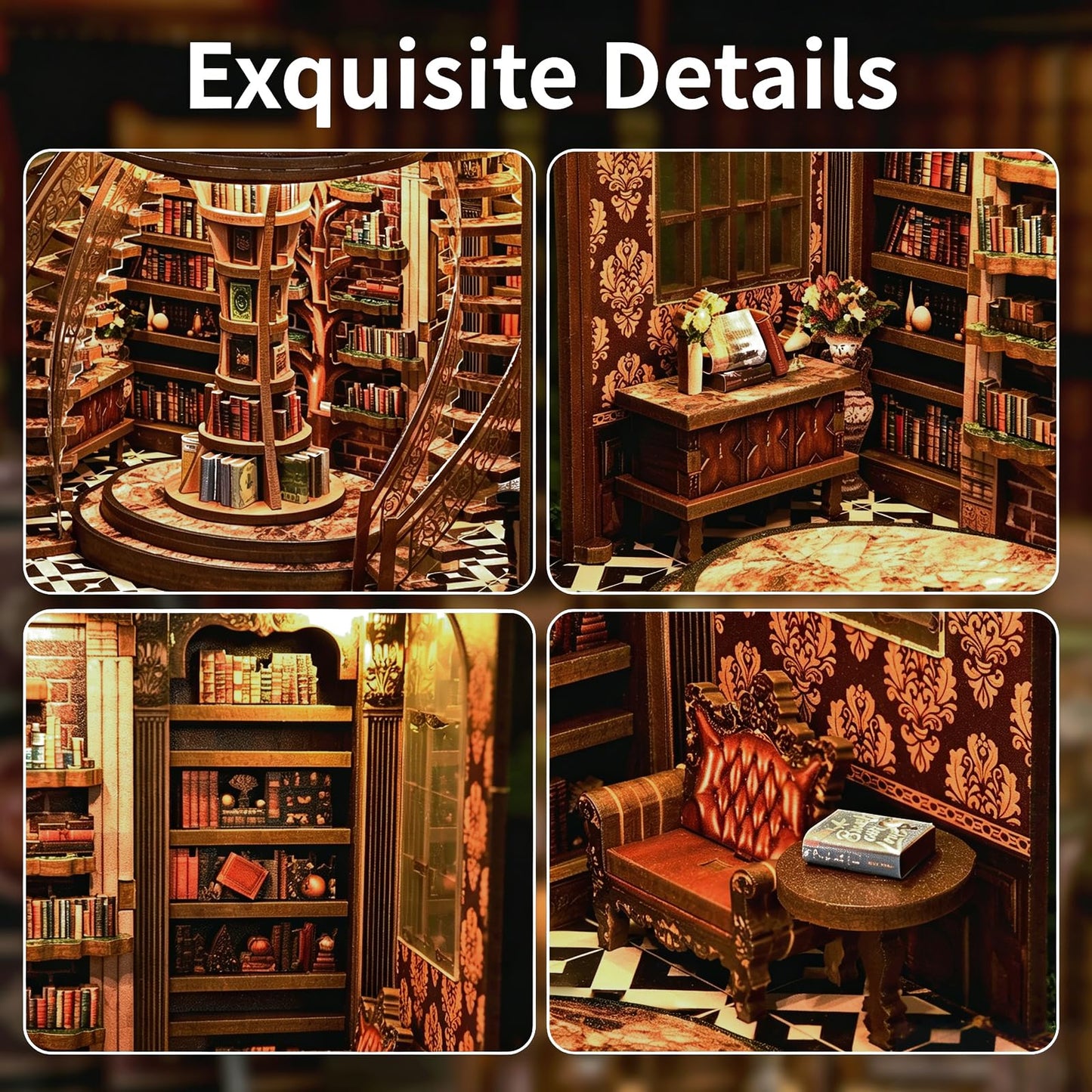DIY Book Nook Kits for Adults - BookNook Miniature House Kit with LED Light - Mini House Building Book Nooks Tales - 3D Puzzle Book Nook Library Diorama Kit for Teens Beginners - Dreamy Bookstore