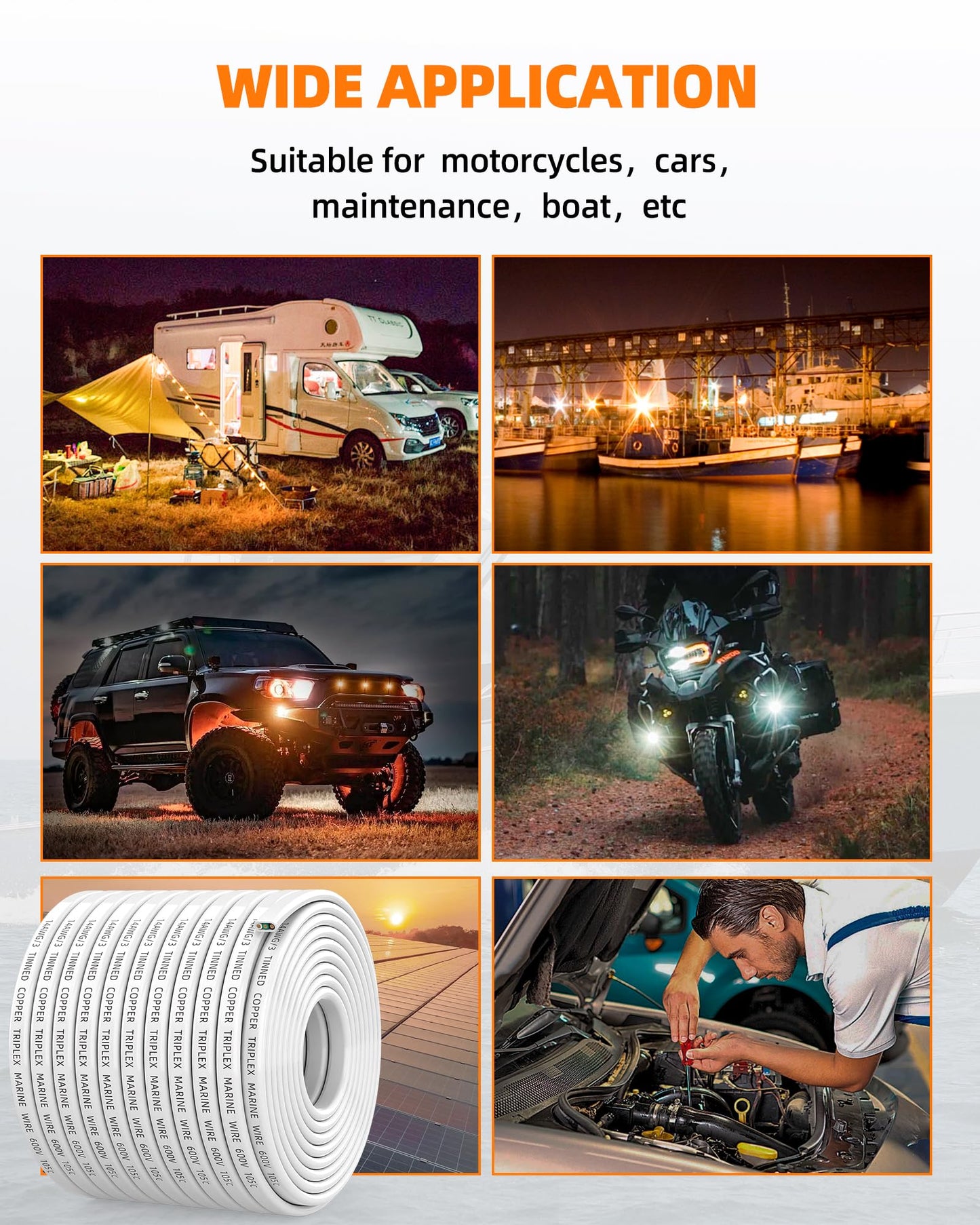 CONEPY 14 Gauge Marine Wire, 14/3 Triplex Marine Grade Cable, IP68 Waterproof/Oxygen-Free Tinned Copper Stranded PVC 14 AWG Wire for Boat, Automotive, RV, Solar, LED Strips (100FT)
