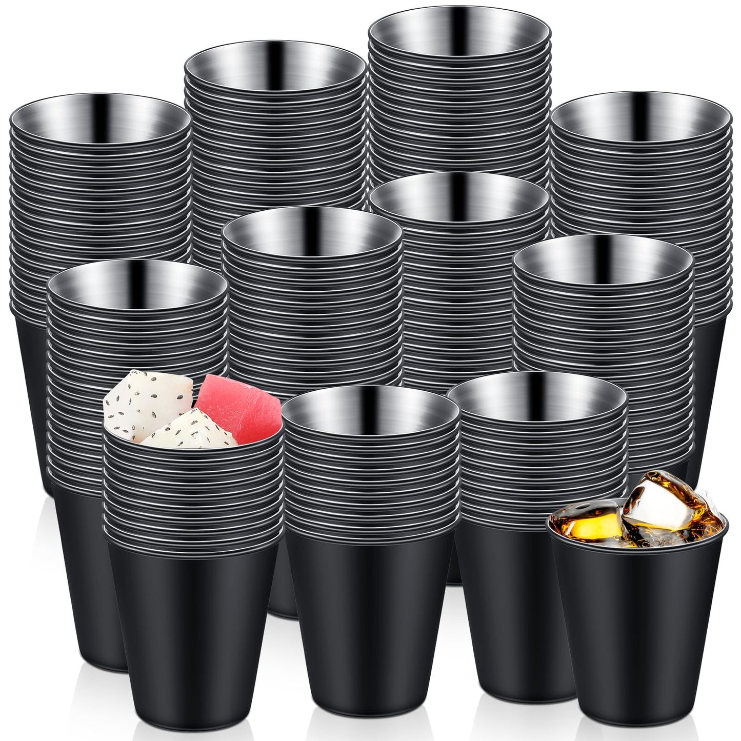 100 Pcs 2 oz Stainless Steel Shot Glasses Metal Cups Small Unbreakable Shot Glass for Espresso Whiskey Bar Home Restaurant Camping Barware Gift (Black)