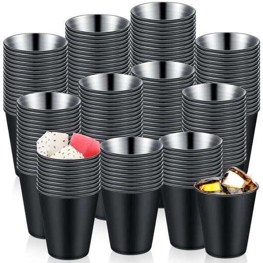 100 Pcs 2 oz Stainless Steel Shot Glasses Metal Cups Small Unbreakable Shot Glass for Espresso Whiskey Bar Home Restaurant Camping Barware Gift (Black)