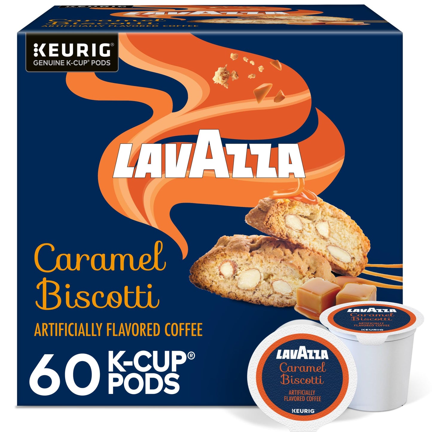Lavazza Caramel Biscotti Coffee, Single Serve Keurig K-Cup Pods, Flavored Coffee, 60-Count Box (6 Packs of 10)