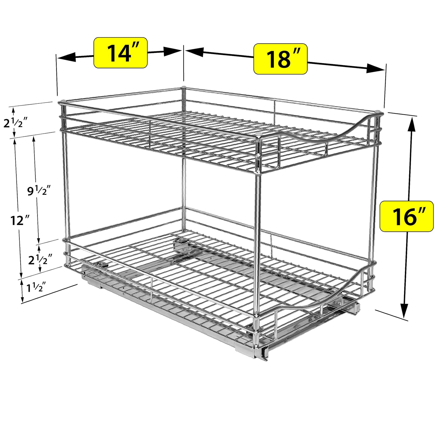 LYNK PROFESSIONAL® Pull Out Cabinet Organizer - 14" x 18" - Slide Out Cabinet Organizer for Kitchens - Sliding Shelves - Pull Out Drawer, Pots and Pans Storage - Lifetime Ltd Warranty - 2 Tier