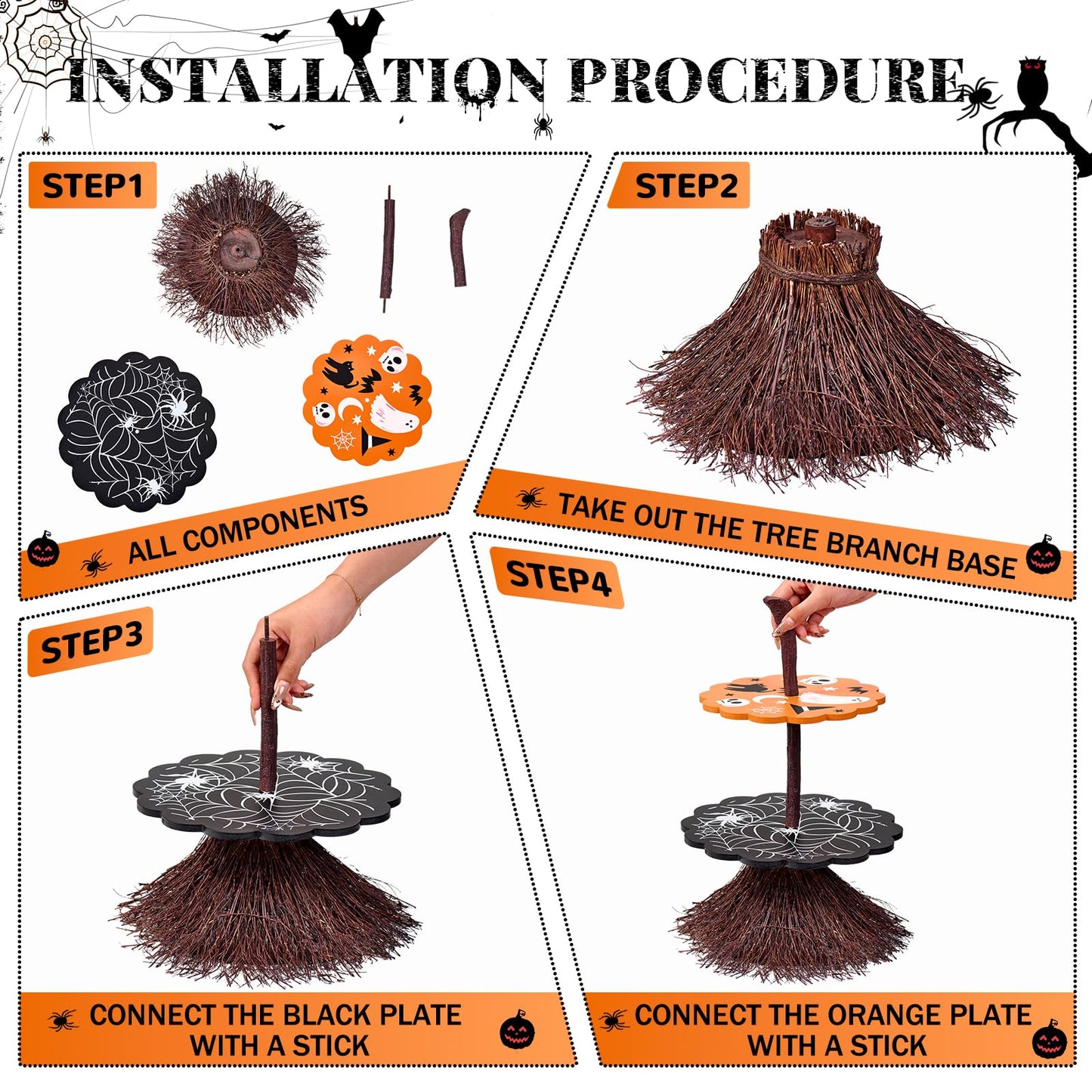 antiai 2 Tier Halloween Cupcake Stand Wooden Cake Dessert Stand Party Supplies Food Tray Decorations Ghost Cupcake Holder for Halloween Party Display Serving Dishes