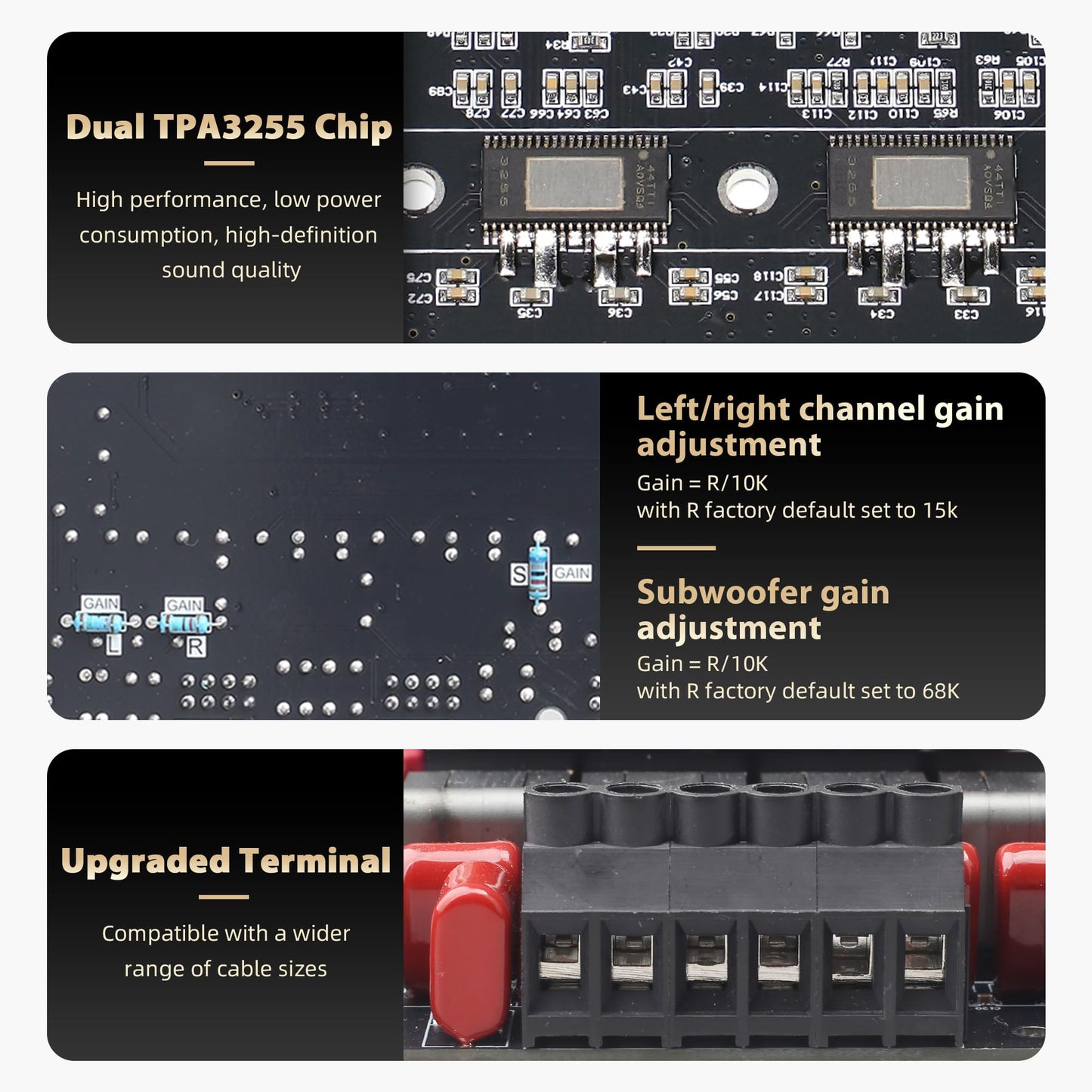 S600X-W Power Amplifier Board Bluetooth5.2 TPA3255 Chip with Subwoofer 2.1 Channel 300W×2+600W (S600X-W)