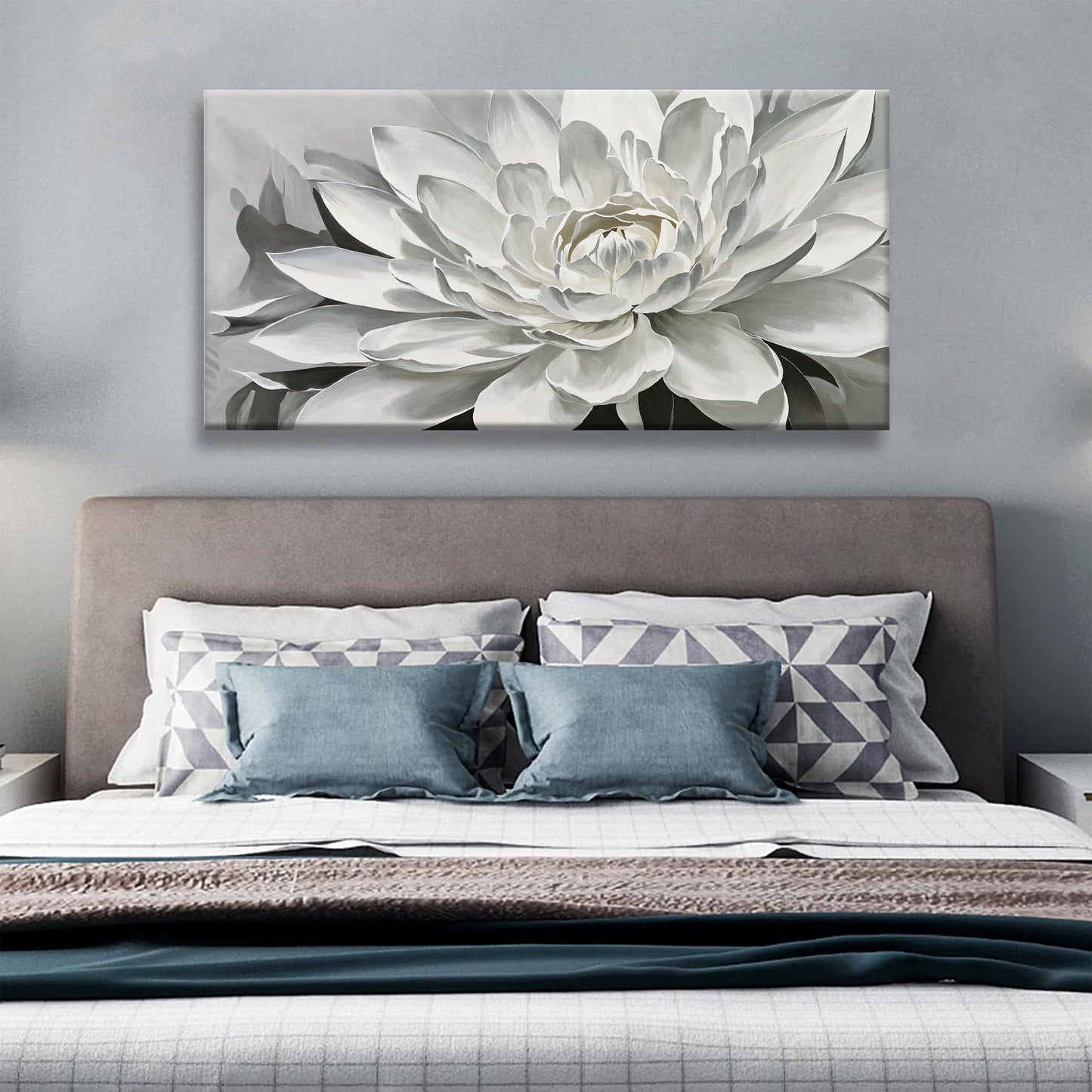 TAIJXAGSG Canvas Art Wall Decor lotus Print Paintings Flower White Wall Art Prints Decor Ready To Hang For Bathroom Bedroom And Office Kitchen Home Decor Artwork 20" × 40"