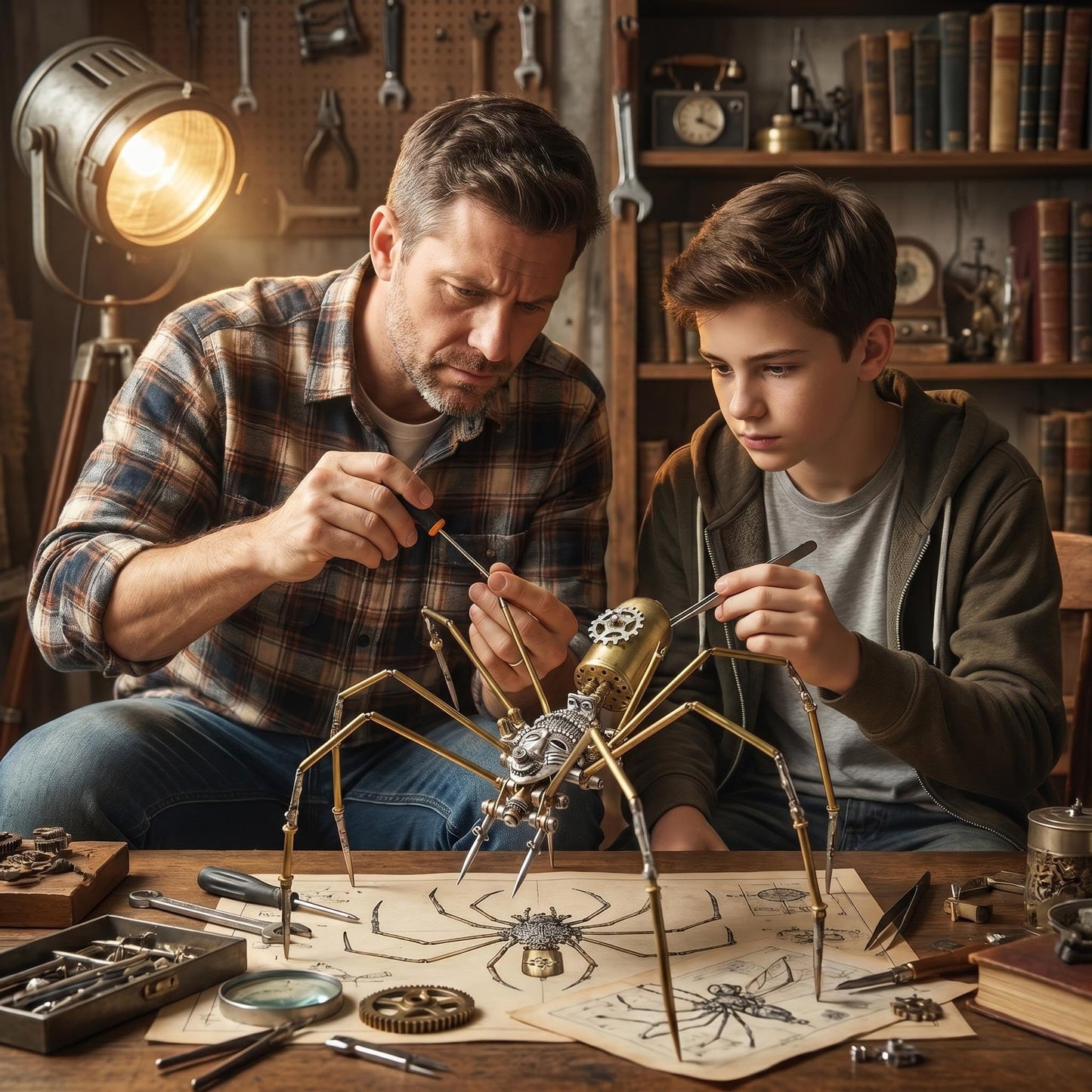3D Steampunk Mechanical Insect Puzzle Kit - DIY Metal Assembly Model for Adults, Unique Retro Brass Sculpture Craft for Home Office Decoration (Frons Spider)