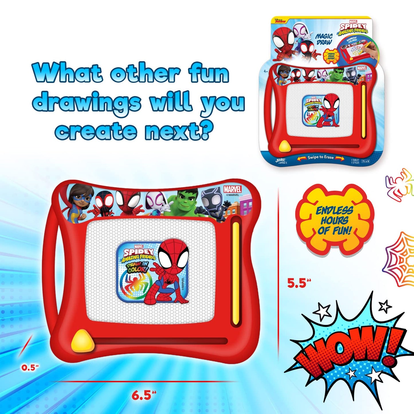 Disney Princess, Mickey Mouse, and Marvel Spiderman Magic Draw-Magnetic Drawing Pad (3 Pack Assorted) by Ja-Ru. Car Trip Toys | Mess-Free Small Kids Write Board | Travel Entertainment. ABC-6906-3s